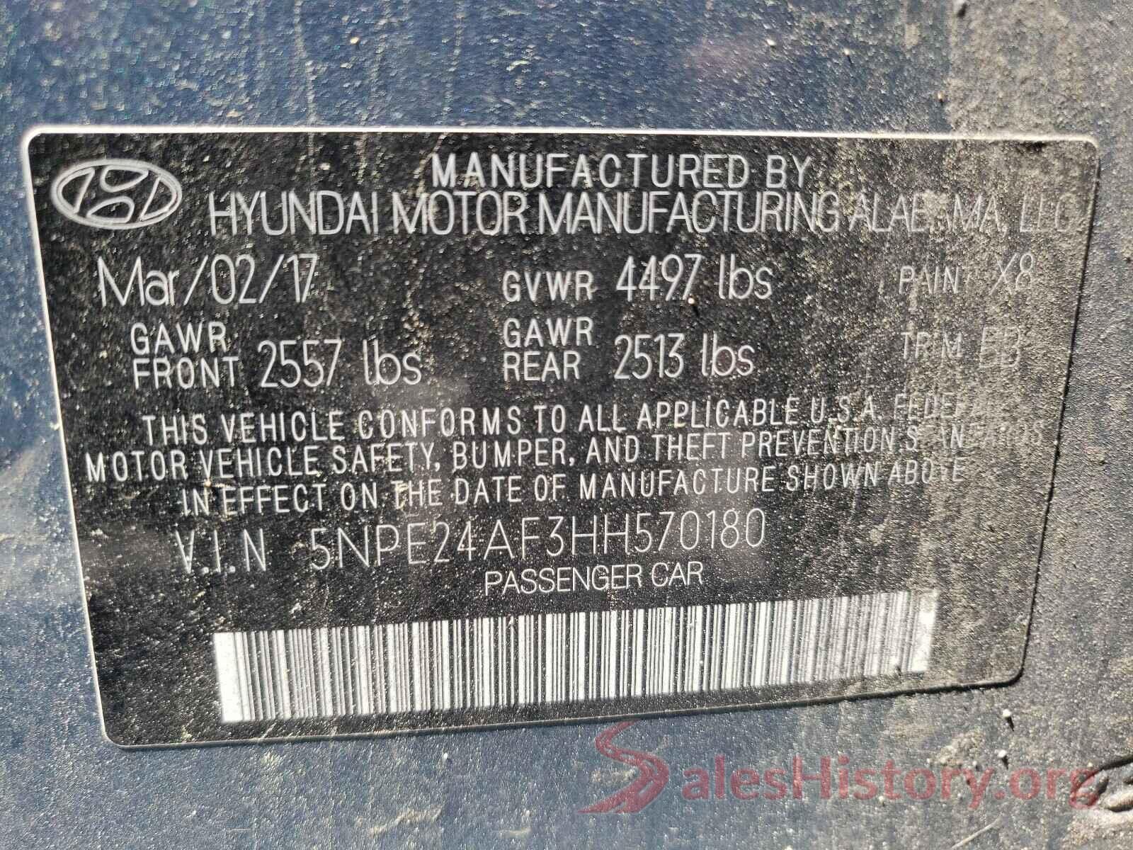 5NPE24AF3HH570180 2017 HYUNDAI SONATA