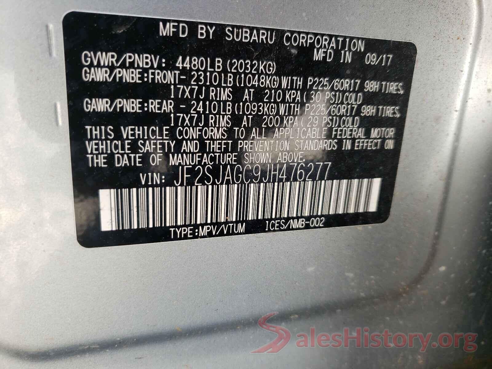 JF2SJAGC9JH476277 2018 SUBARU FORESTER