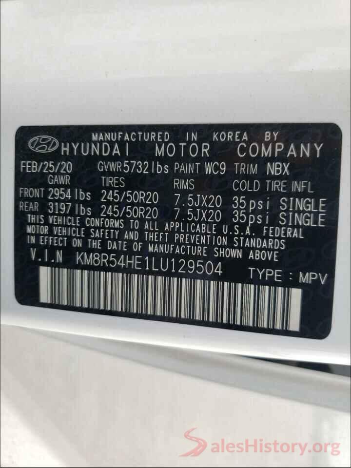 KM8R54HE1LU129504 2020 HYUNDAI PALISADE