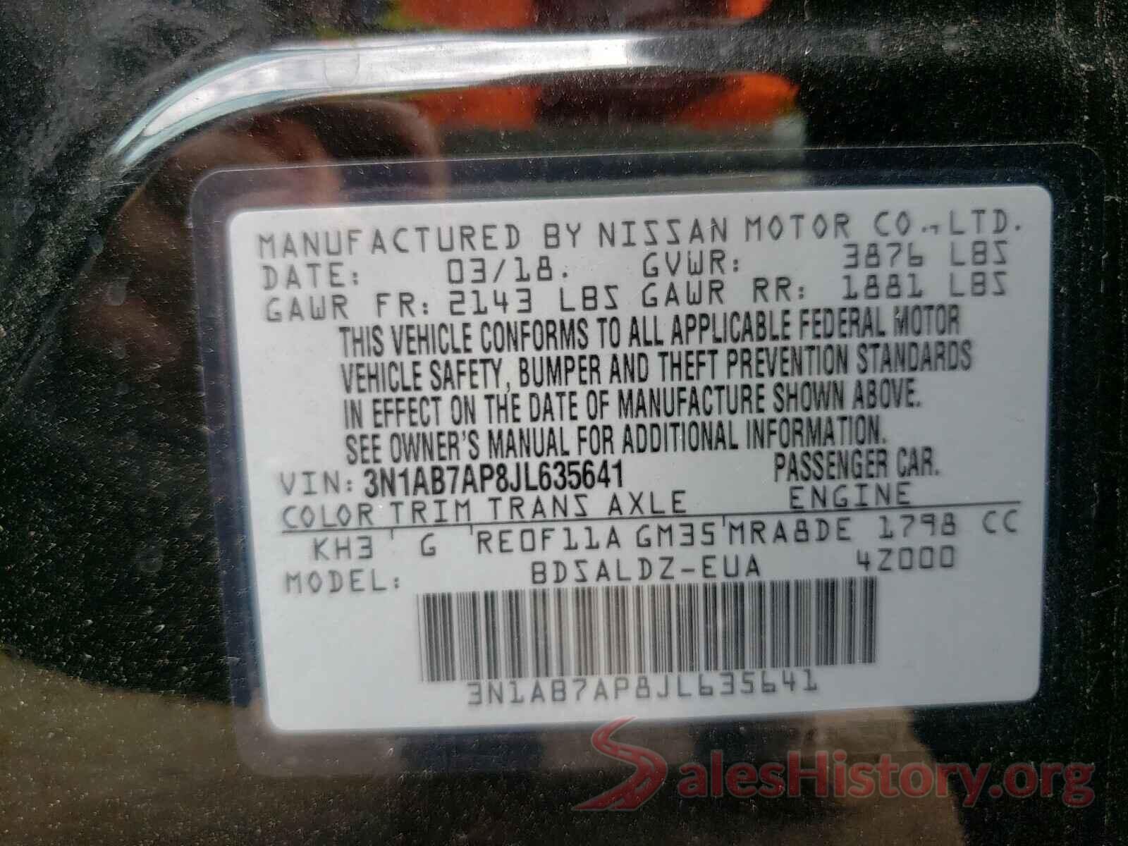 3N1AB7AP8JL635641 2018 NISSAN SENTRA