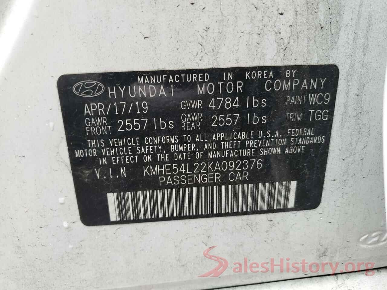 KMHE54L22KA092376 2019 HYUNDAI SONATA