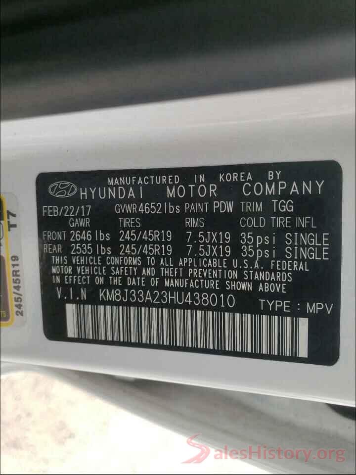 KM8J33A23HU438010 2017 HYUNDAI TUCSON