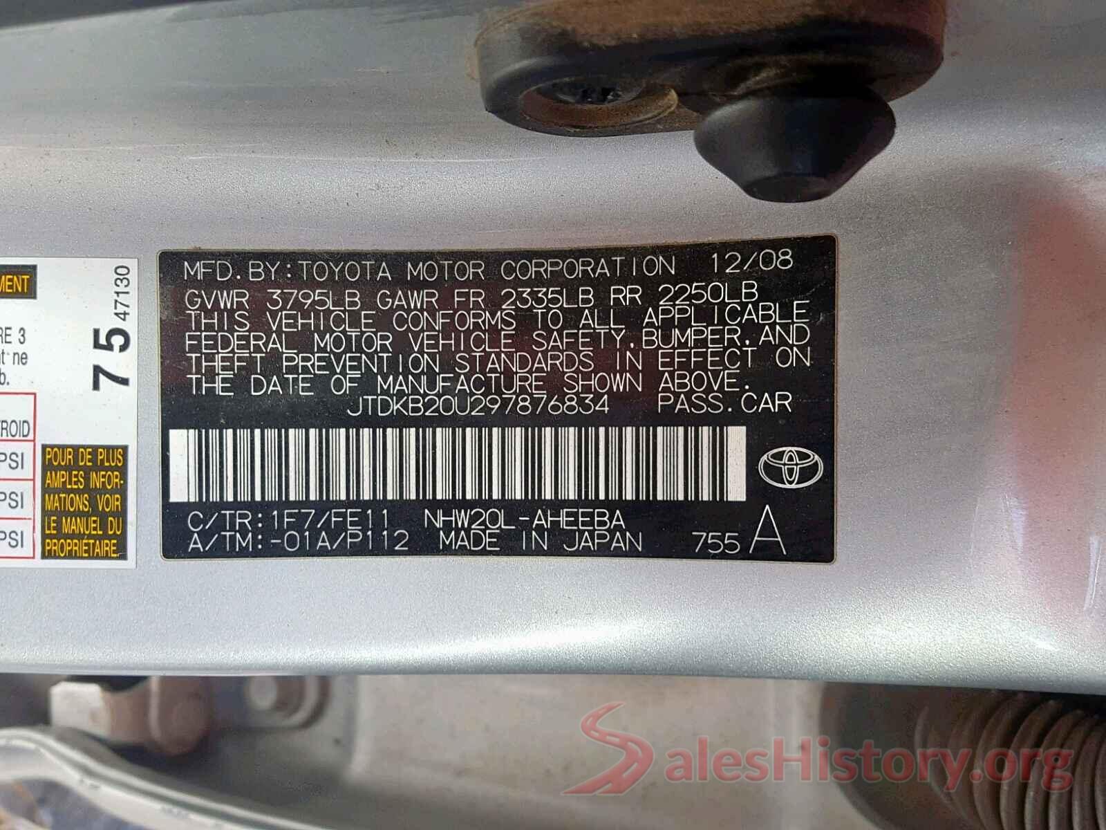 JTDKB20U297876834 2009 TOYOTA PRIUS