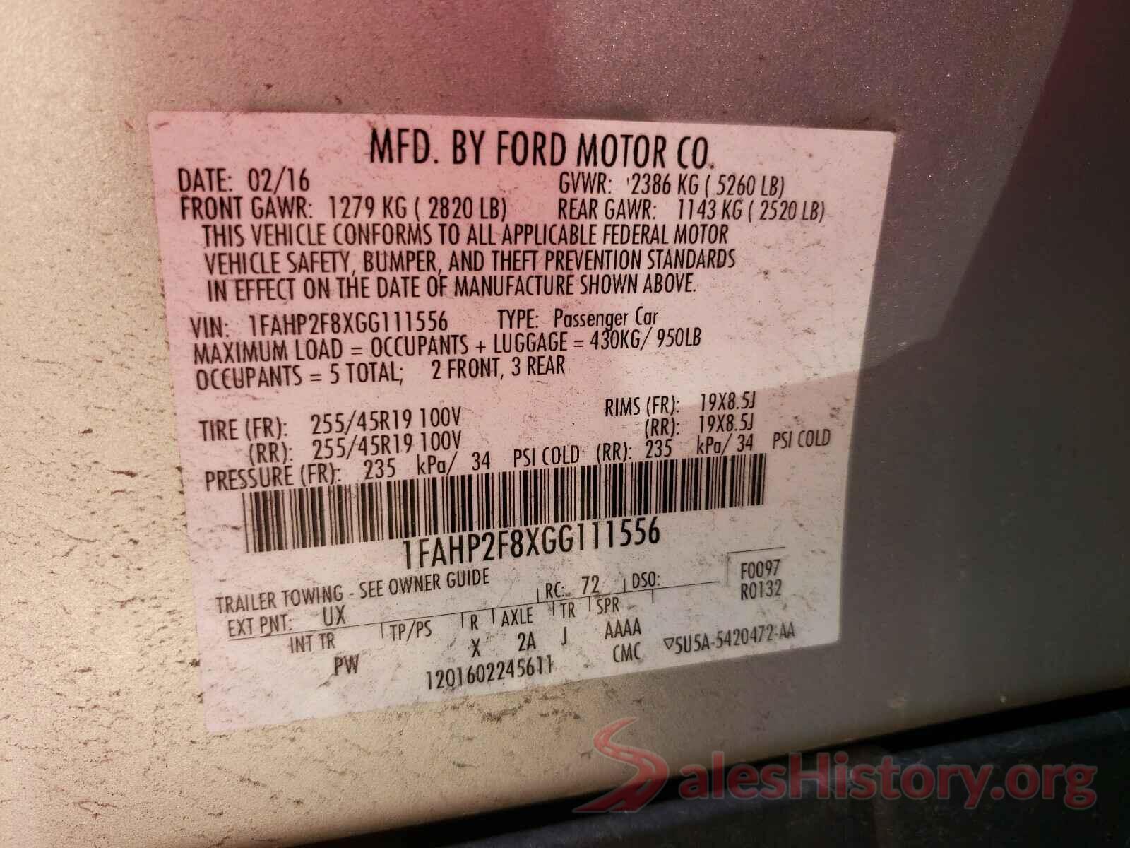 1FAHP2F8XGG111556 2016 FORD TAURUS