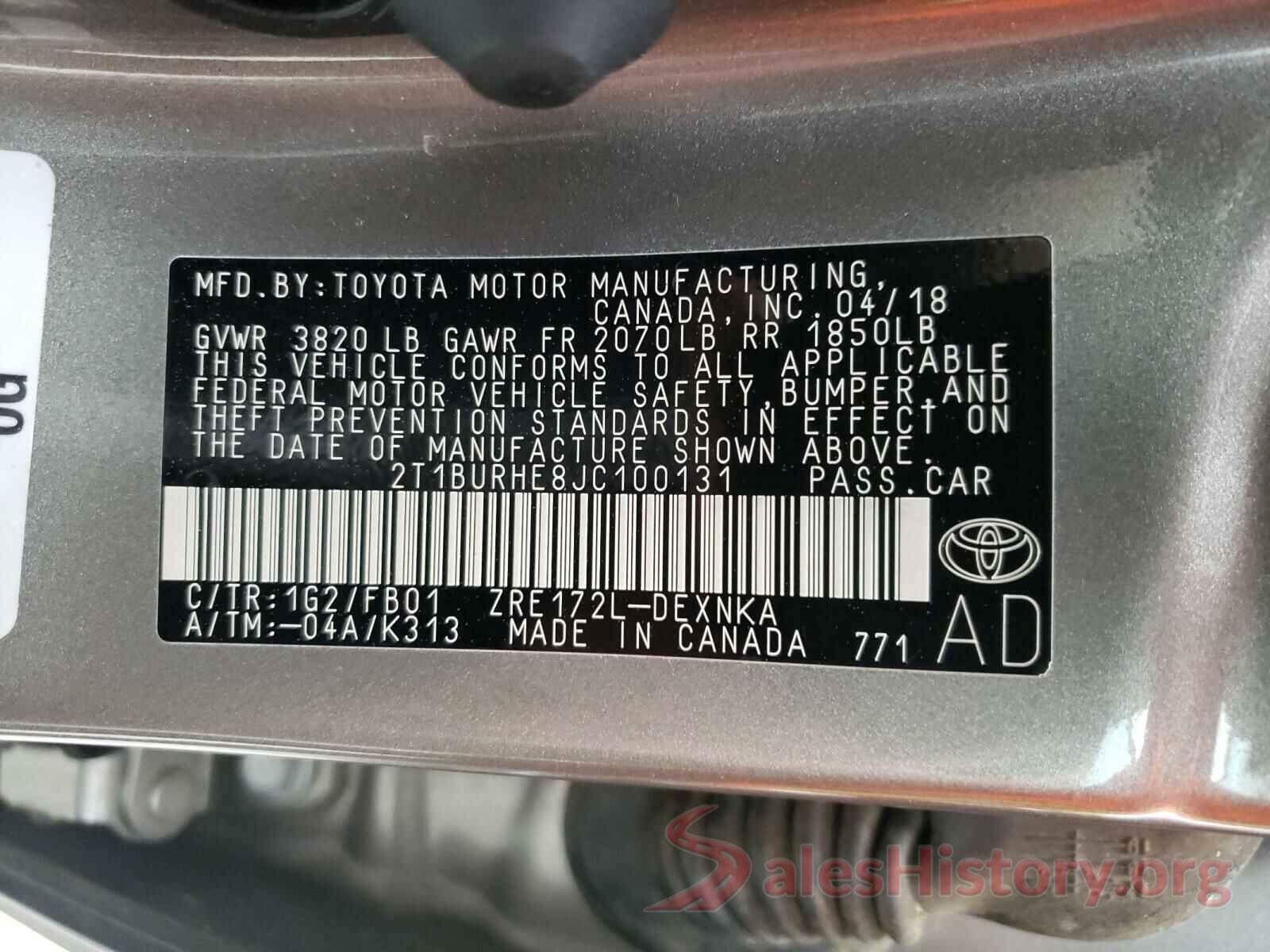 2T1BURHE8JC100131 2018 TOYOTA COROLLA