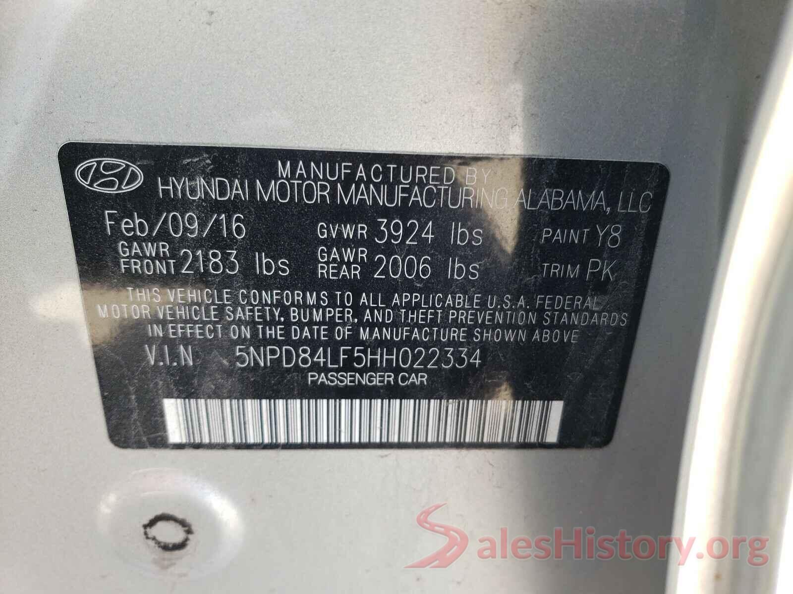 5NPD84LF5HH022334 2017 HYUNDAI ELANTRA