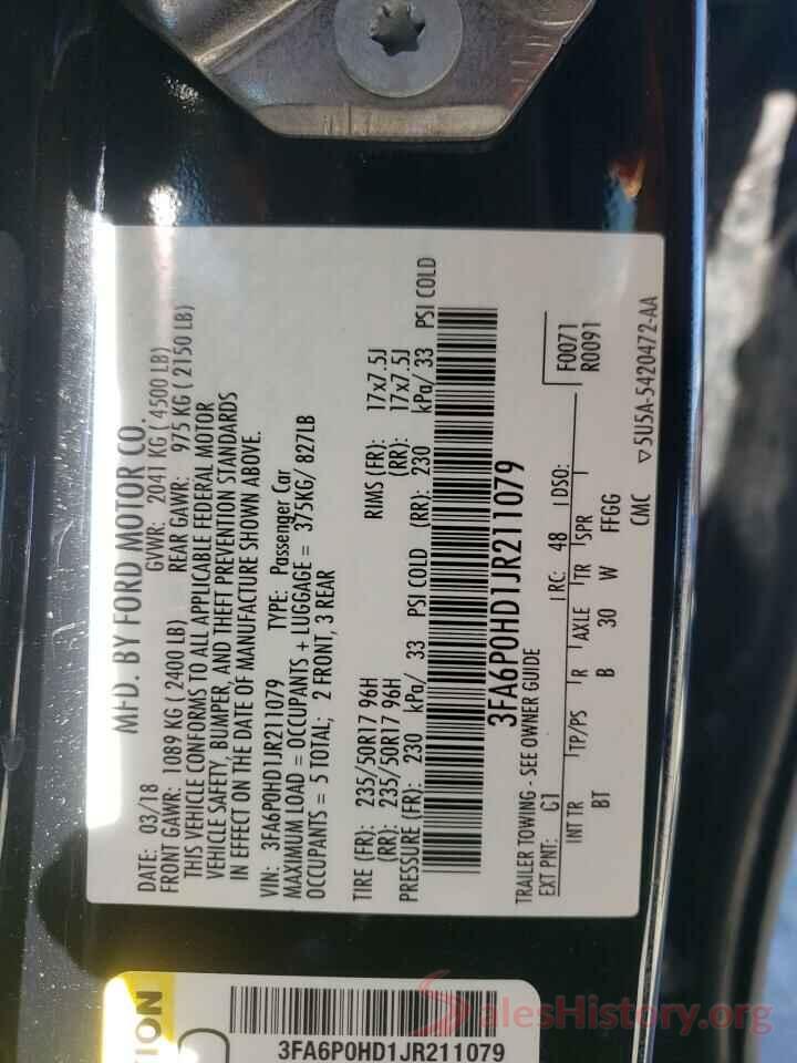 3FA6P0HD1JR211079 2018 FORD FUSION