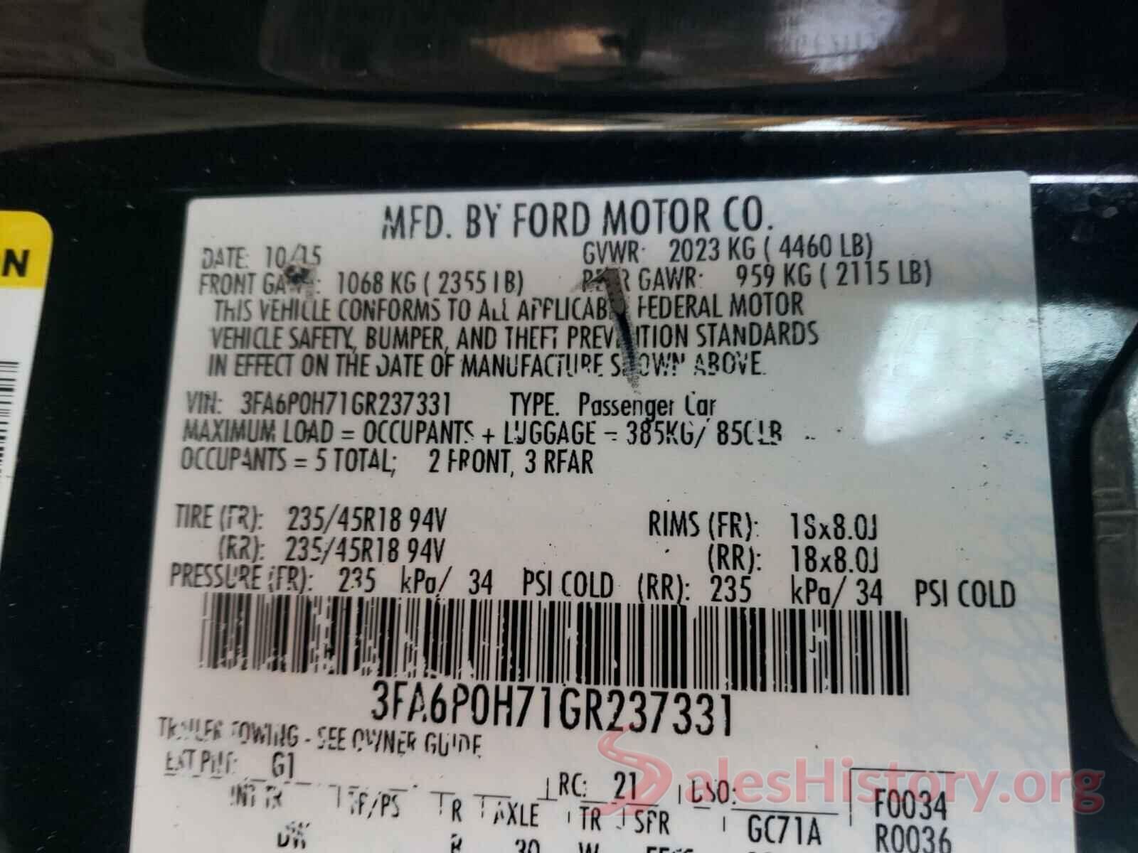 3FA6P0H71GR237331 2016 FORD FUSION