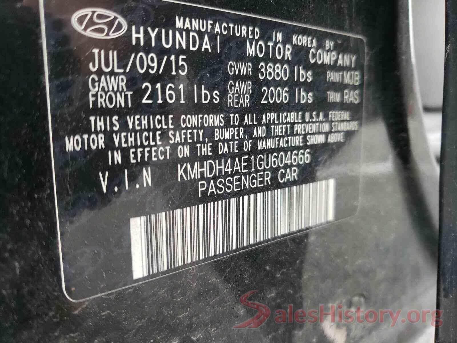 KMHDH4AE1GU604666 2016 HYUNDAI ELANTRA