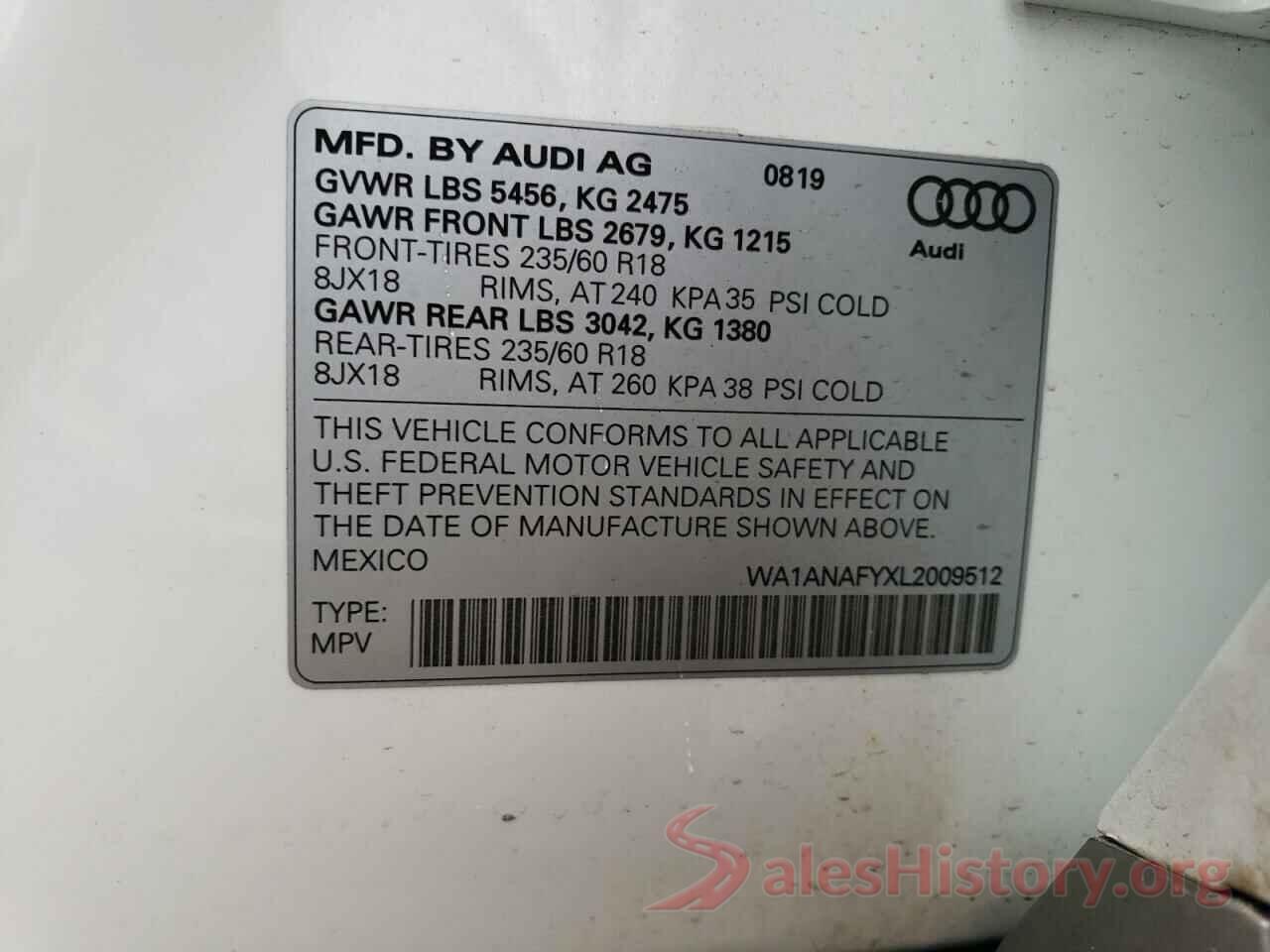 WA1ANAFYXL2009512 2020 AUDI Q5