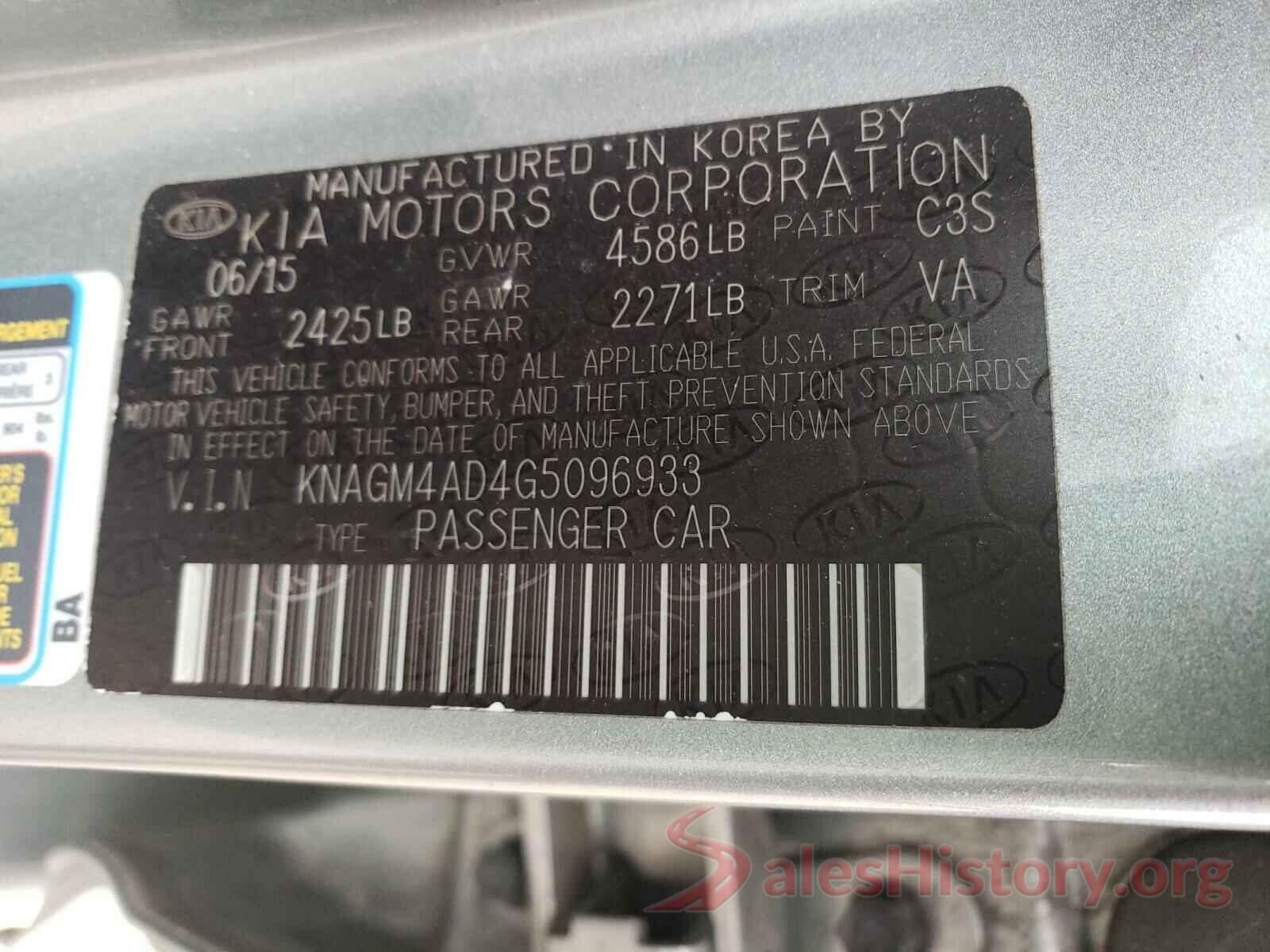 KNAGM4AD4G5096933 2016 KIA OPTIMA