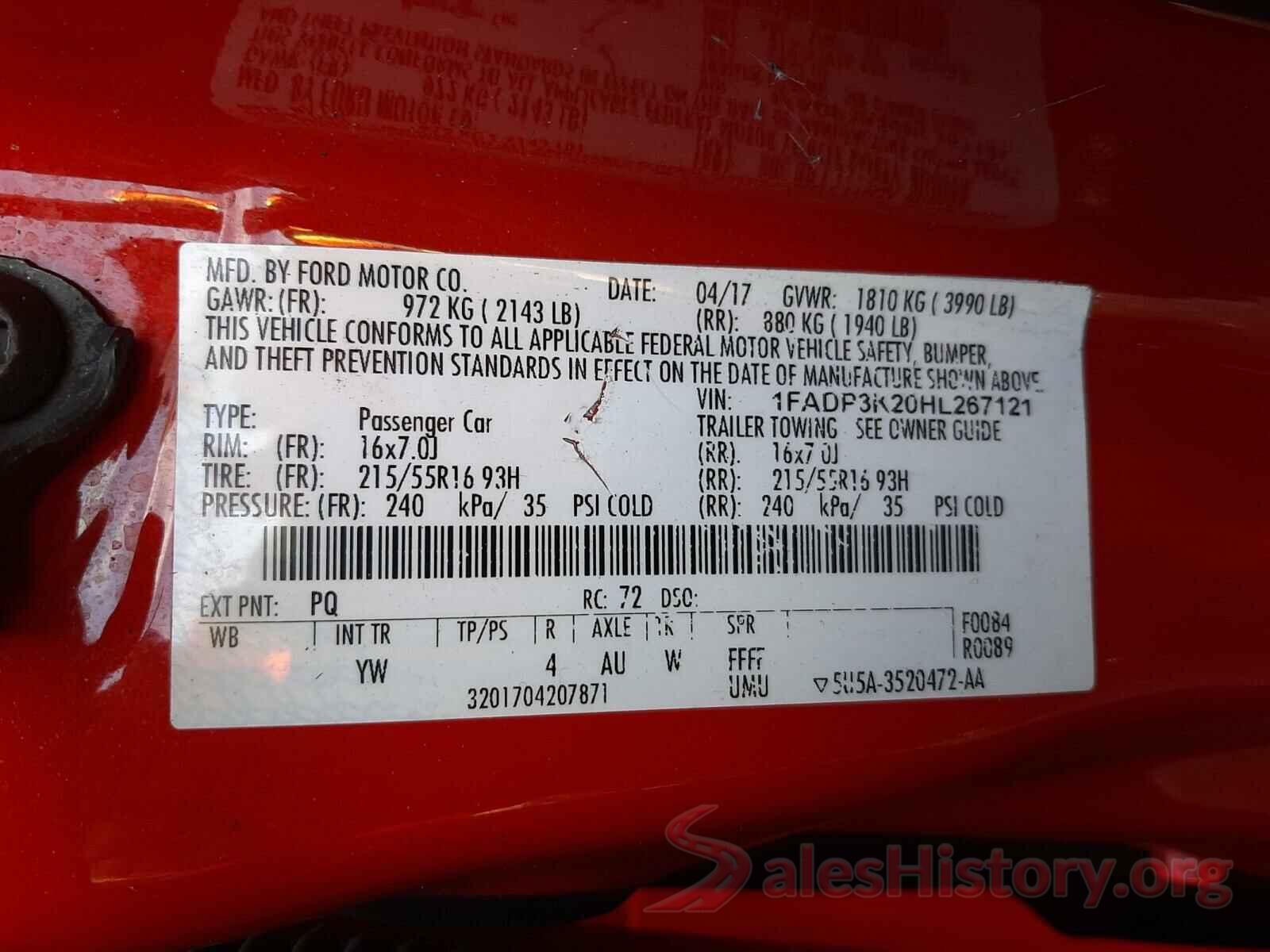 1FADP3K20HL267121 2017 FORD FOCUS