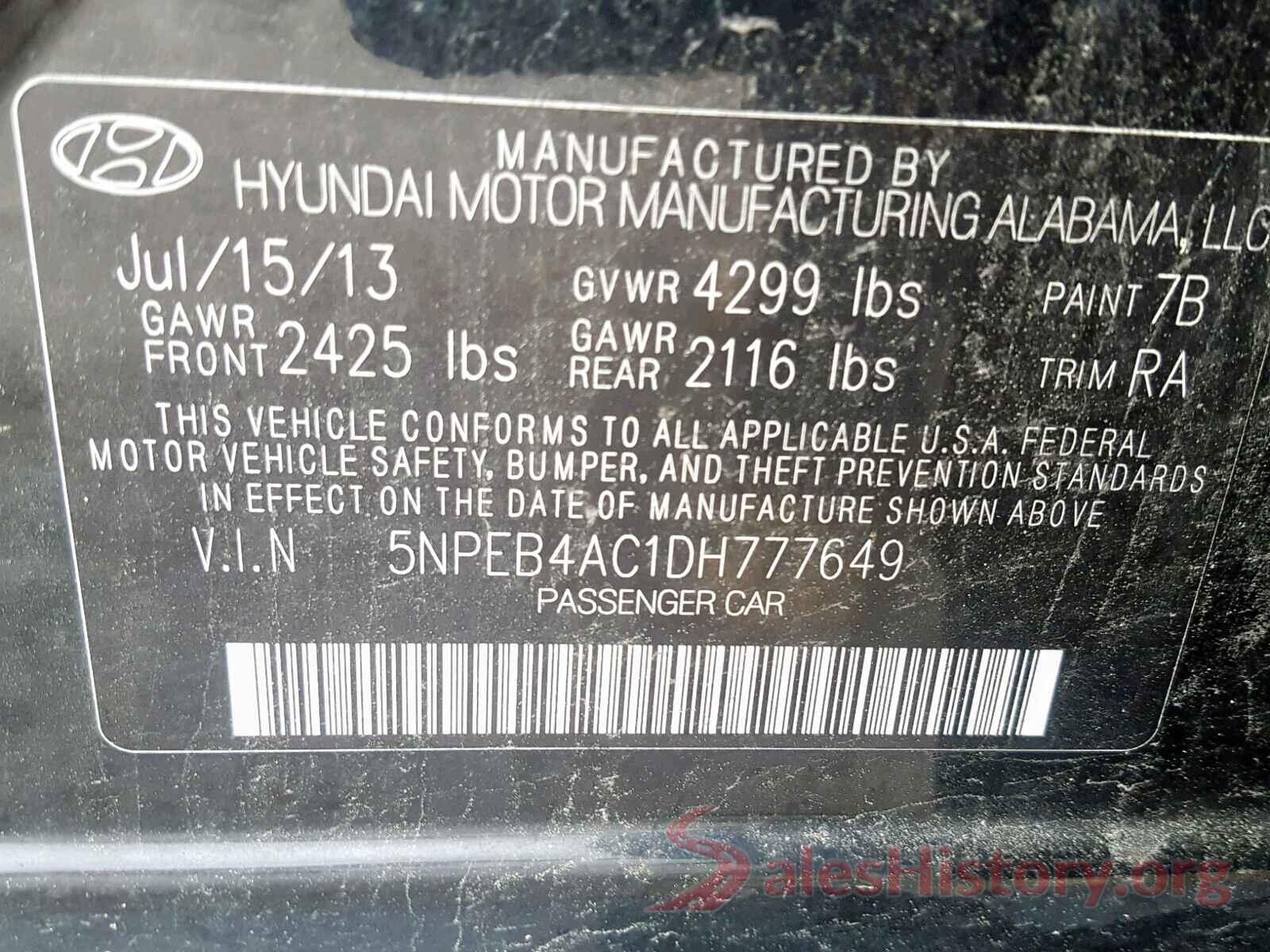 5NPEB4AC1DH777649 2013 HYUNDAI SONATA