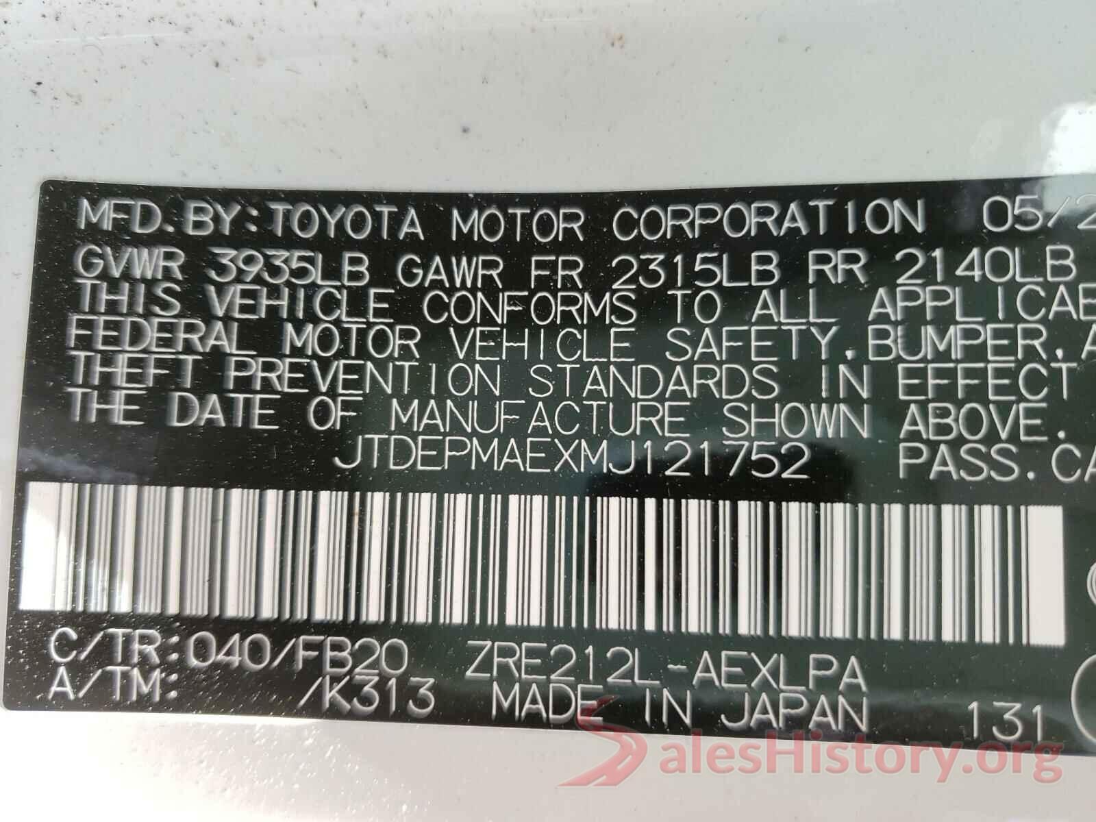 JTDEPMAEXMJ121752 2021 TOYOTA COROLLA