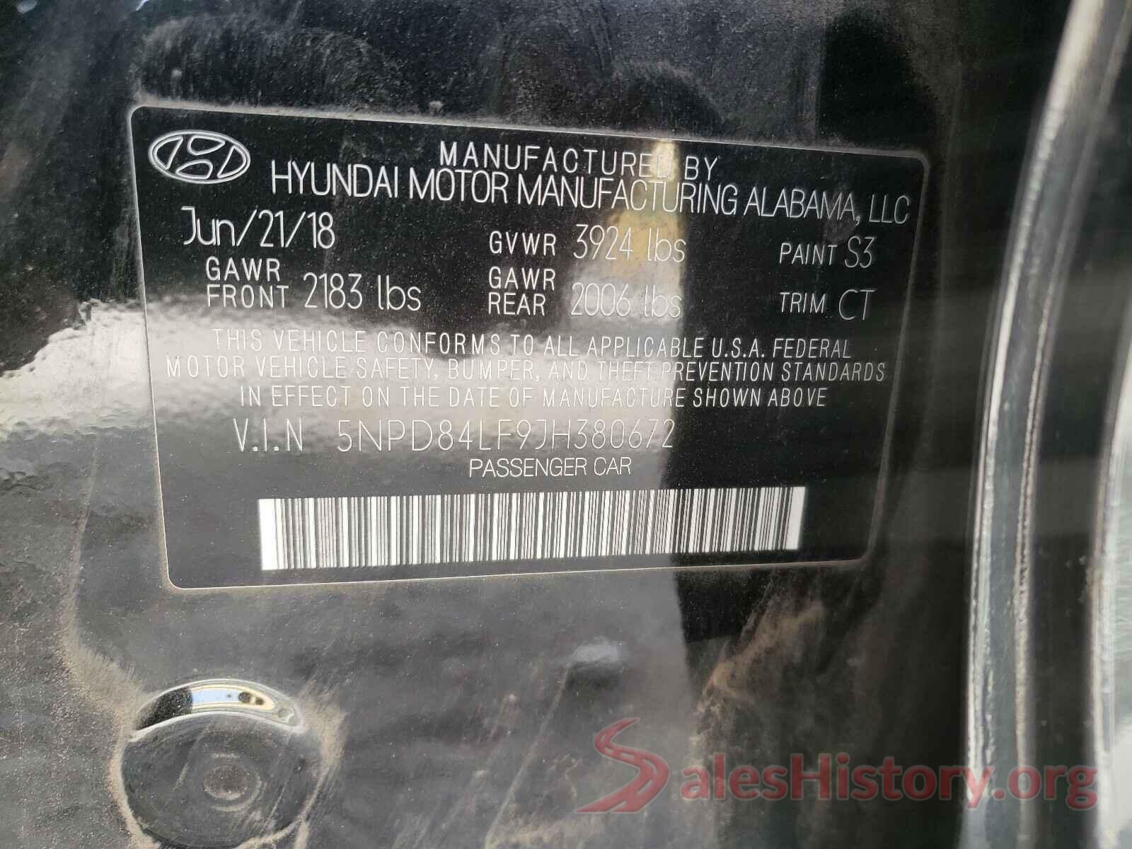 5NPD84LF9JH380672 2018 HYUNDAI ELANTRA