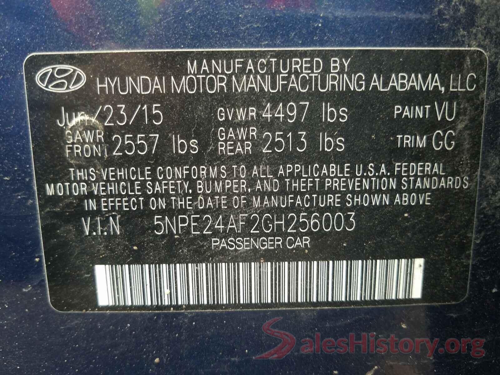 5NPE24AF2GH256003 2016 HYUNDAI SONATA