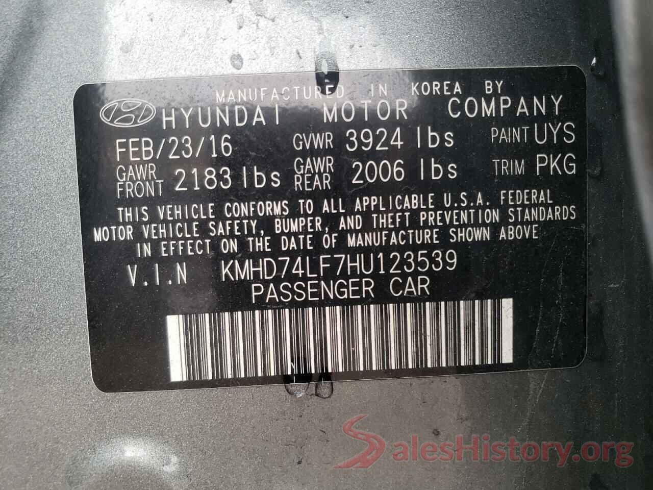 KMHD74LF7HU123539 2017 HYUNDAI ELANTRA