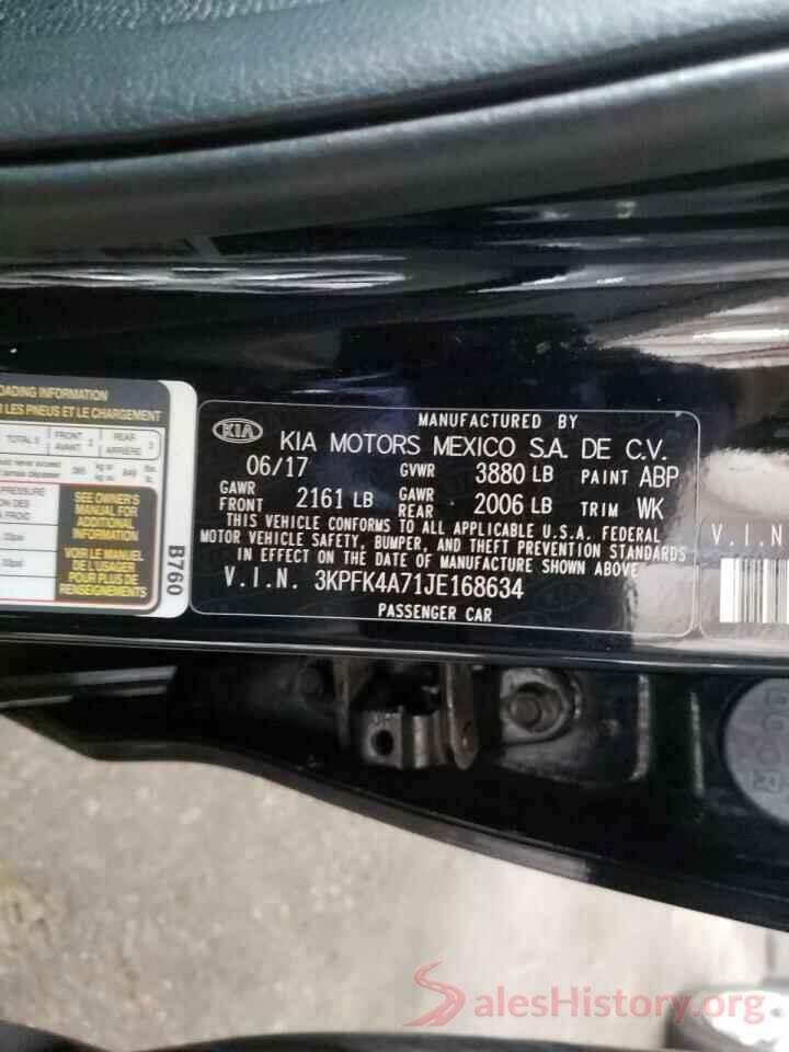 3KPFK4A71JE168634 2018 KIA FORTE