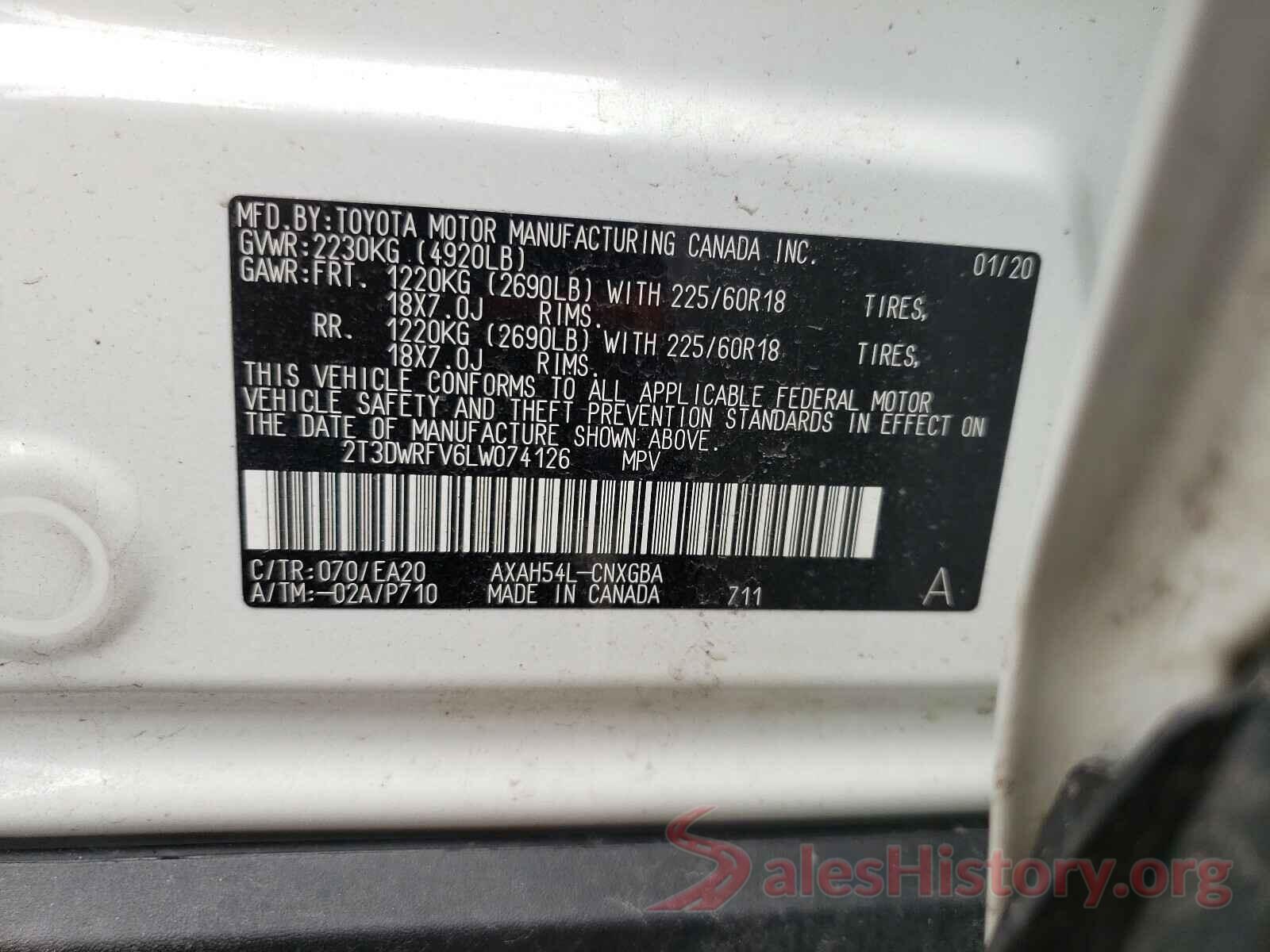 2T3DWRFV6LW074126 2020 TOYOTA RAV4