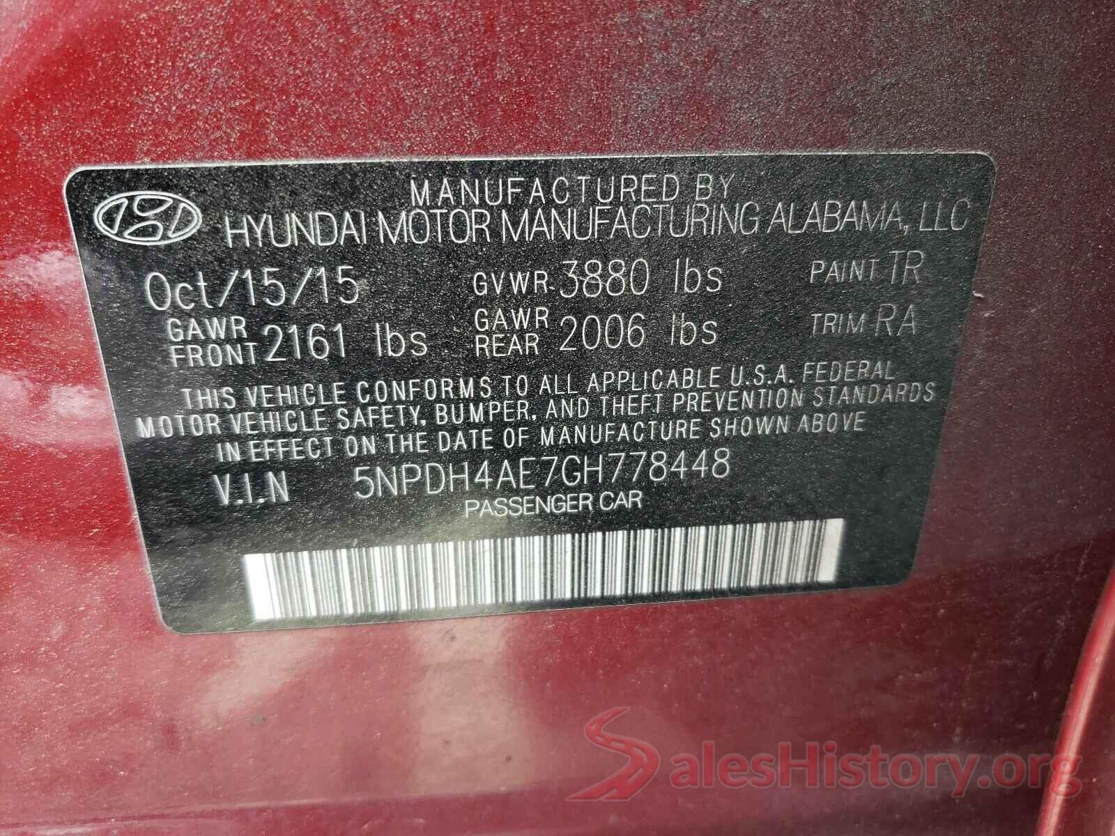 5NPDH4AE7GH778448 2016 HYUNDAI ELANTRA