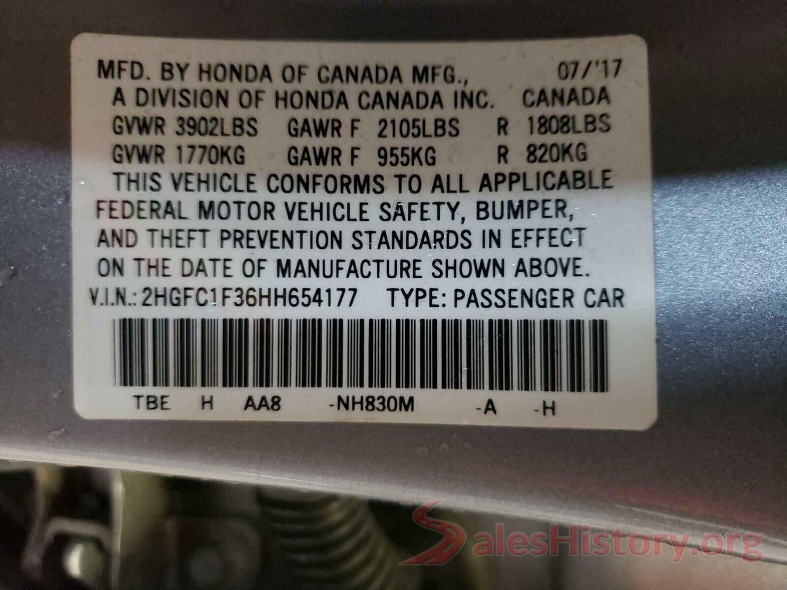 2HGFC1F36HH654177 2017 HONDA CIVIC