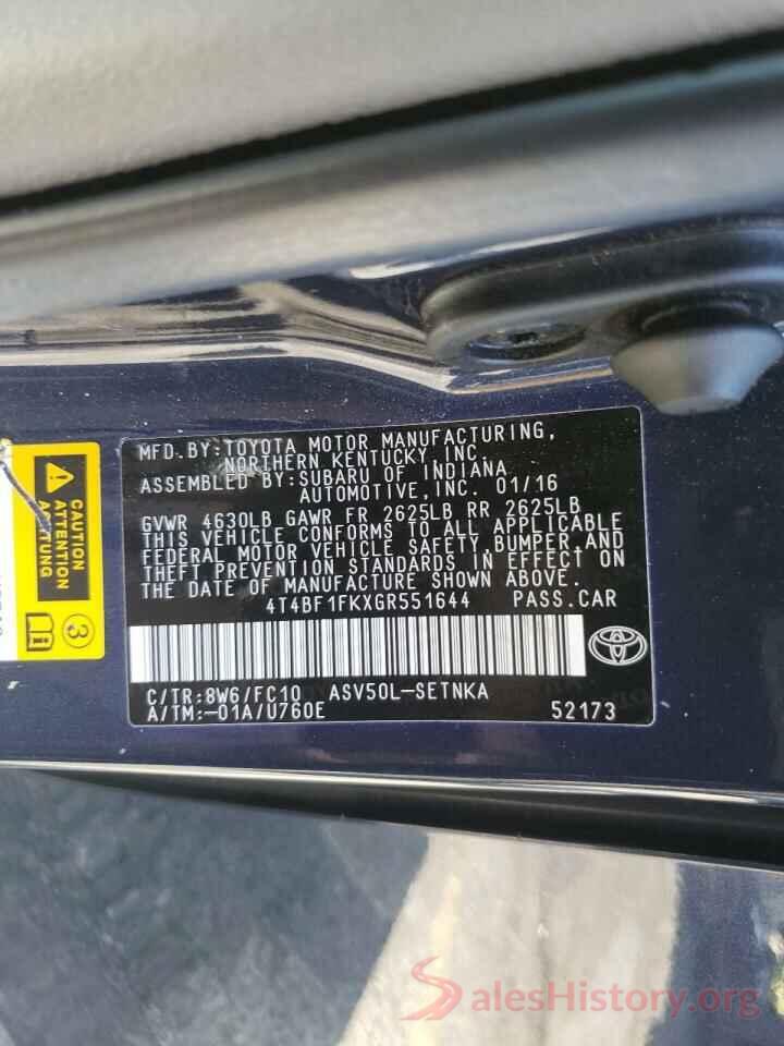 4T4BF1FKXGR551644 2016 TOYOTA CAMRY