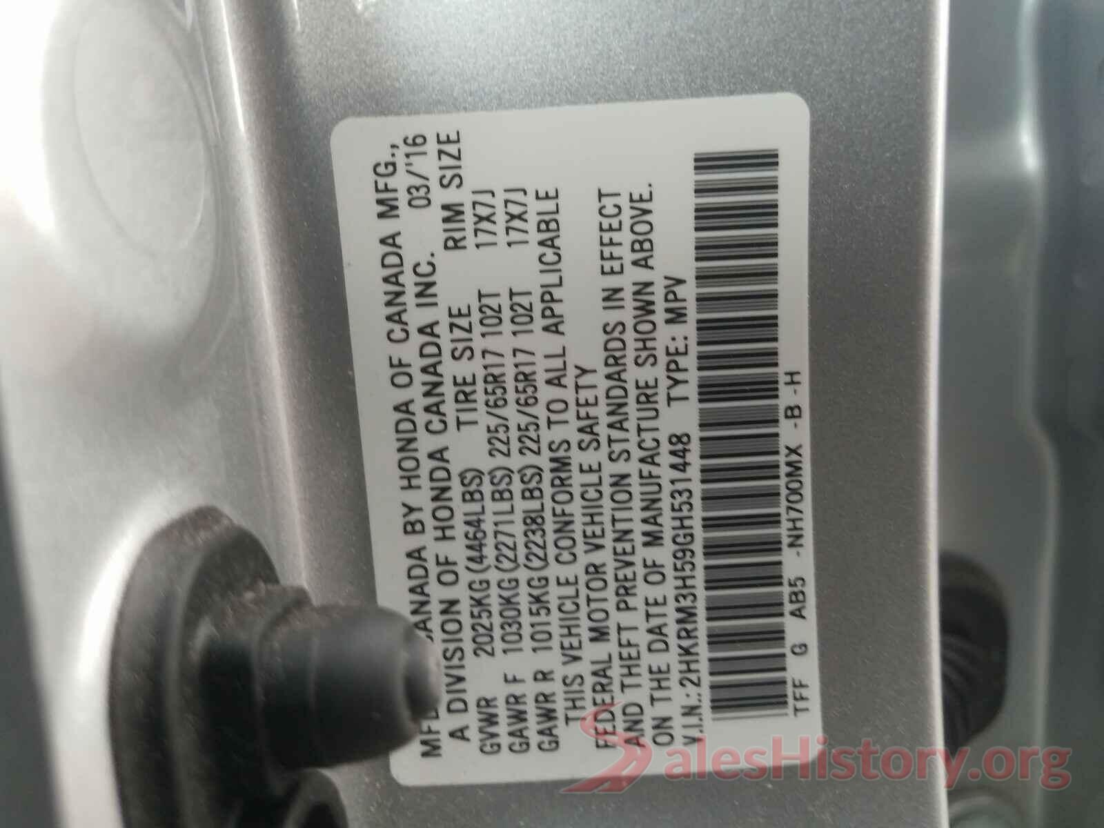 2HKRM3H59GH531448 2016 HONDA CRV