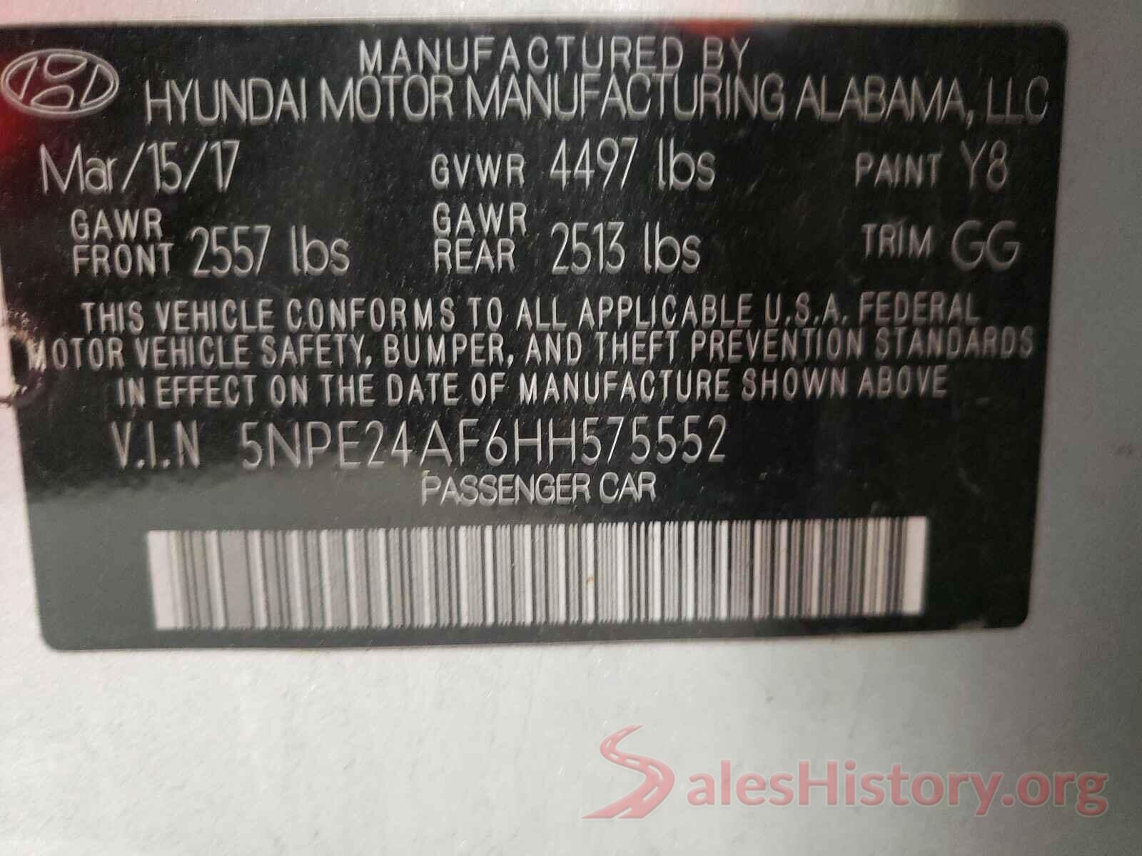 5NPE24AF6HH575552 2017 HYUNDAI SONATA