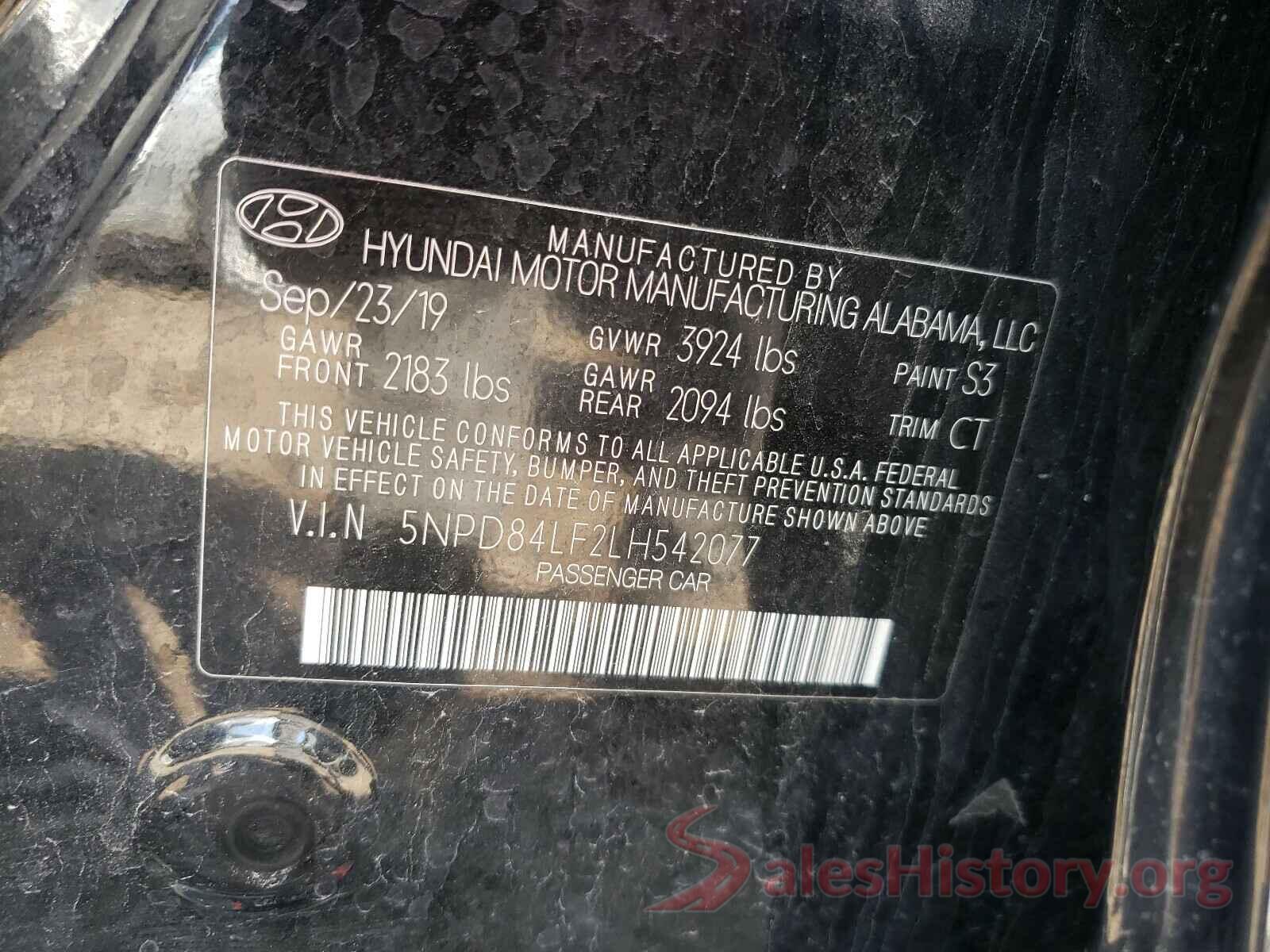 5NPD84LF2LH542077 2020 HYUNDAI ELANTRA