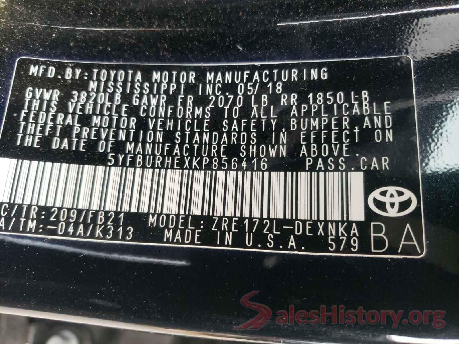 5YFBURHEXKP856416 2019 TOYOTA COROLLA