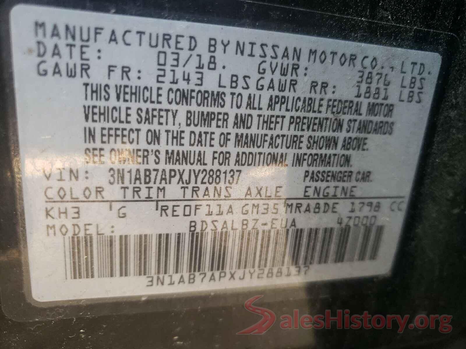 3N1AB7APXJY288137 2018 NISSAN SENTRA