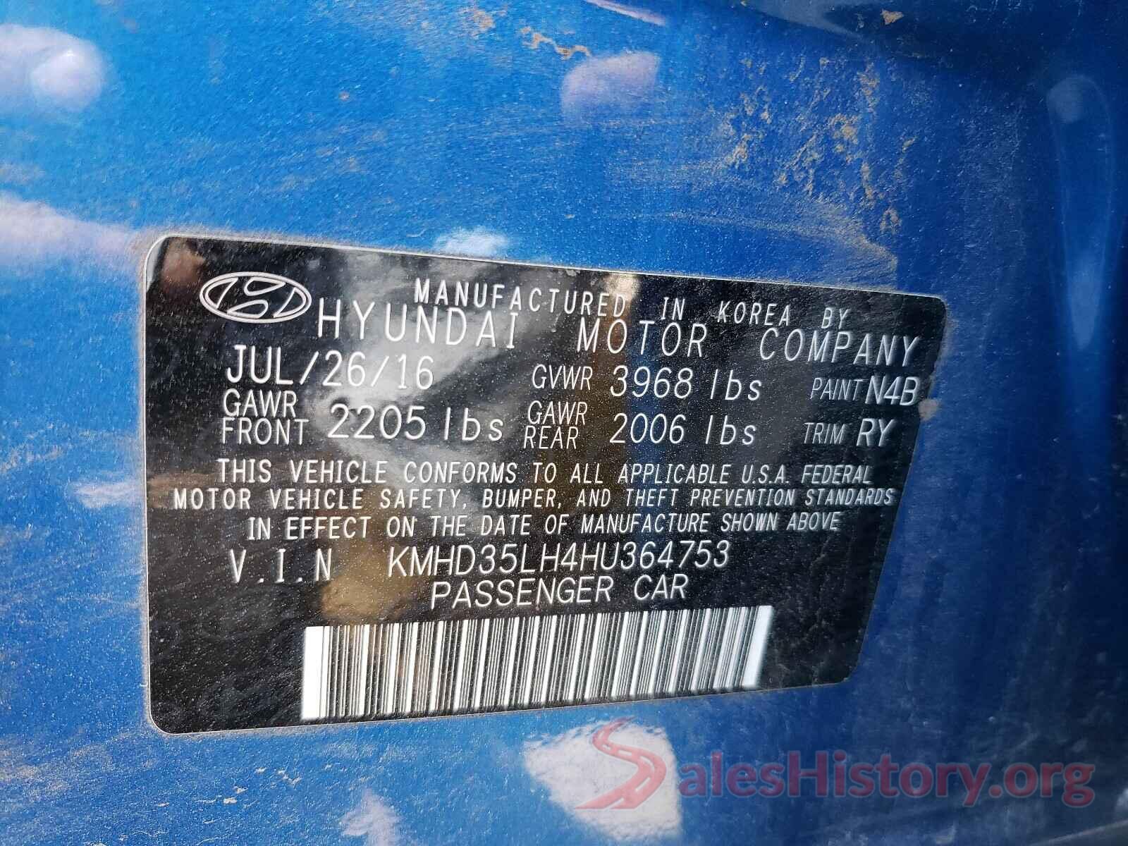 KMHD35LH4HU364753 2017 HYUNDAI ELANTRA