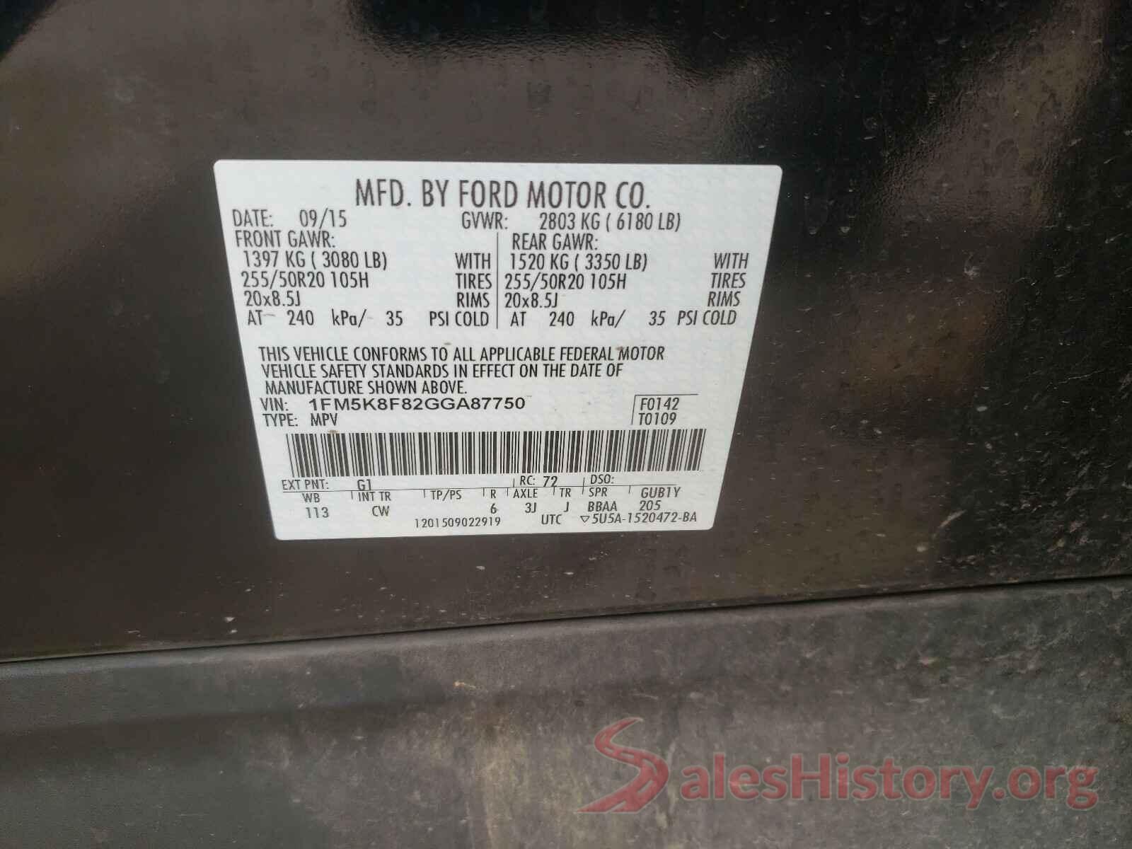 1FM5K8F82GGA87750 2016 FORD EXPLORER