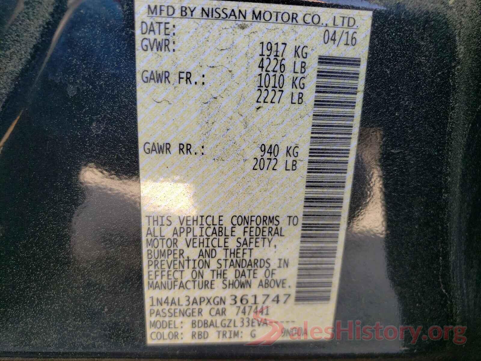 1N4AL3APXGN361747 2016 NISSAN ALTIMA