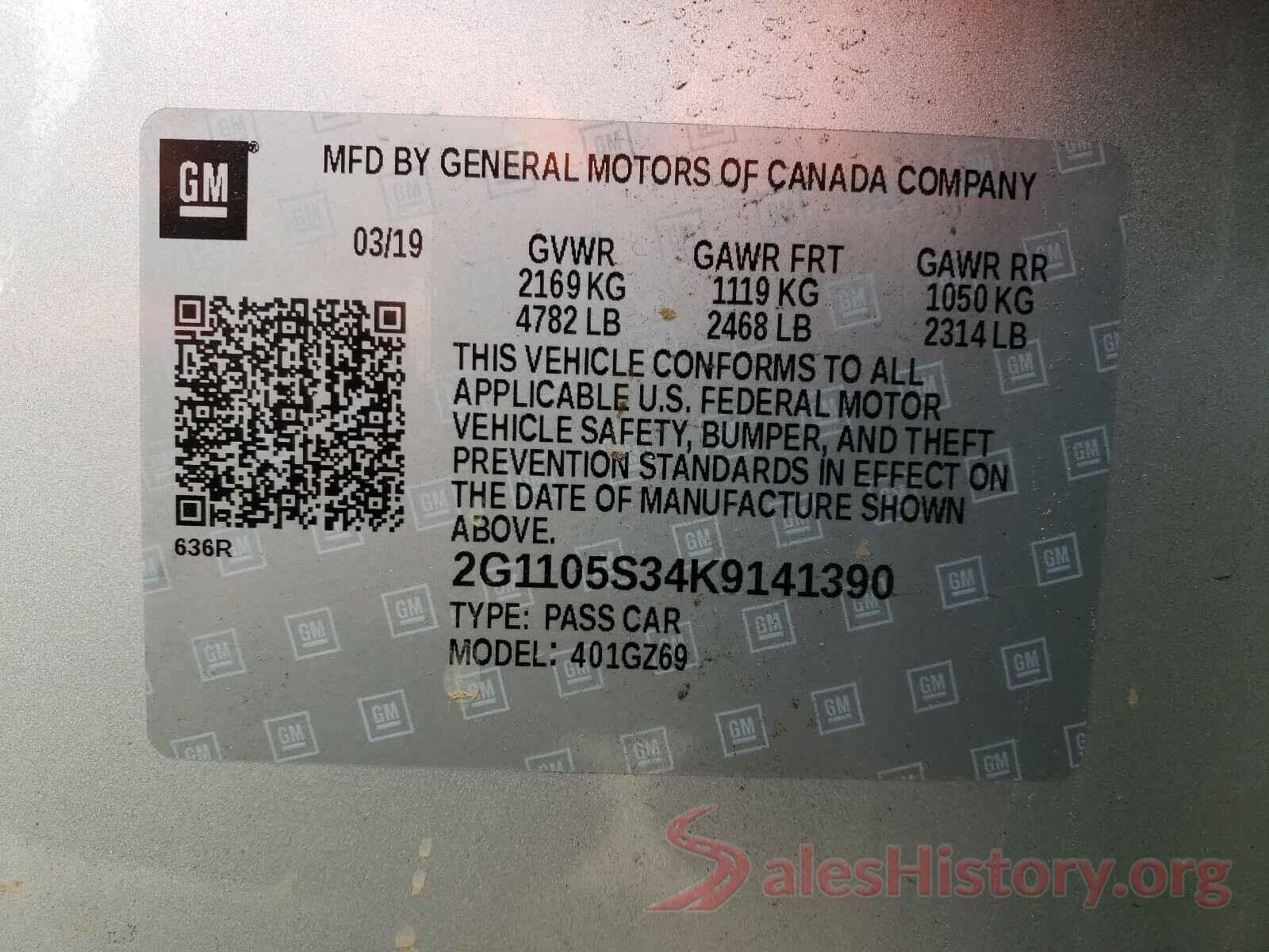 2G1105S34K9141390 2019 CHEVROLET IMPALA