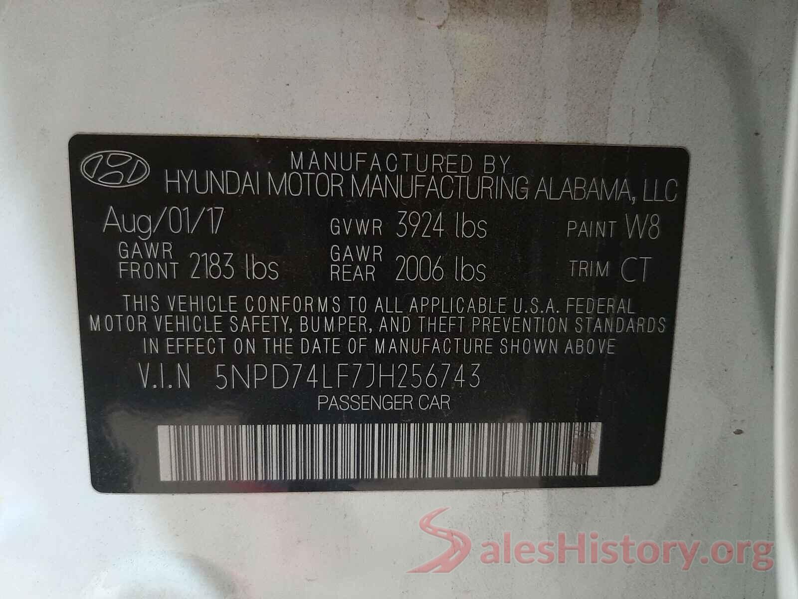 5NPD74LF7JH256743 2018 HYUNDAI ELANTRA