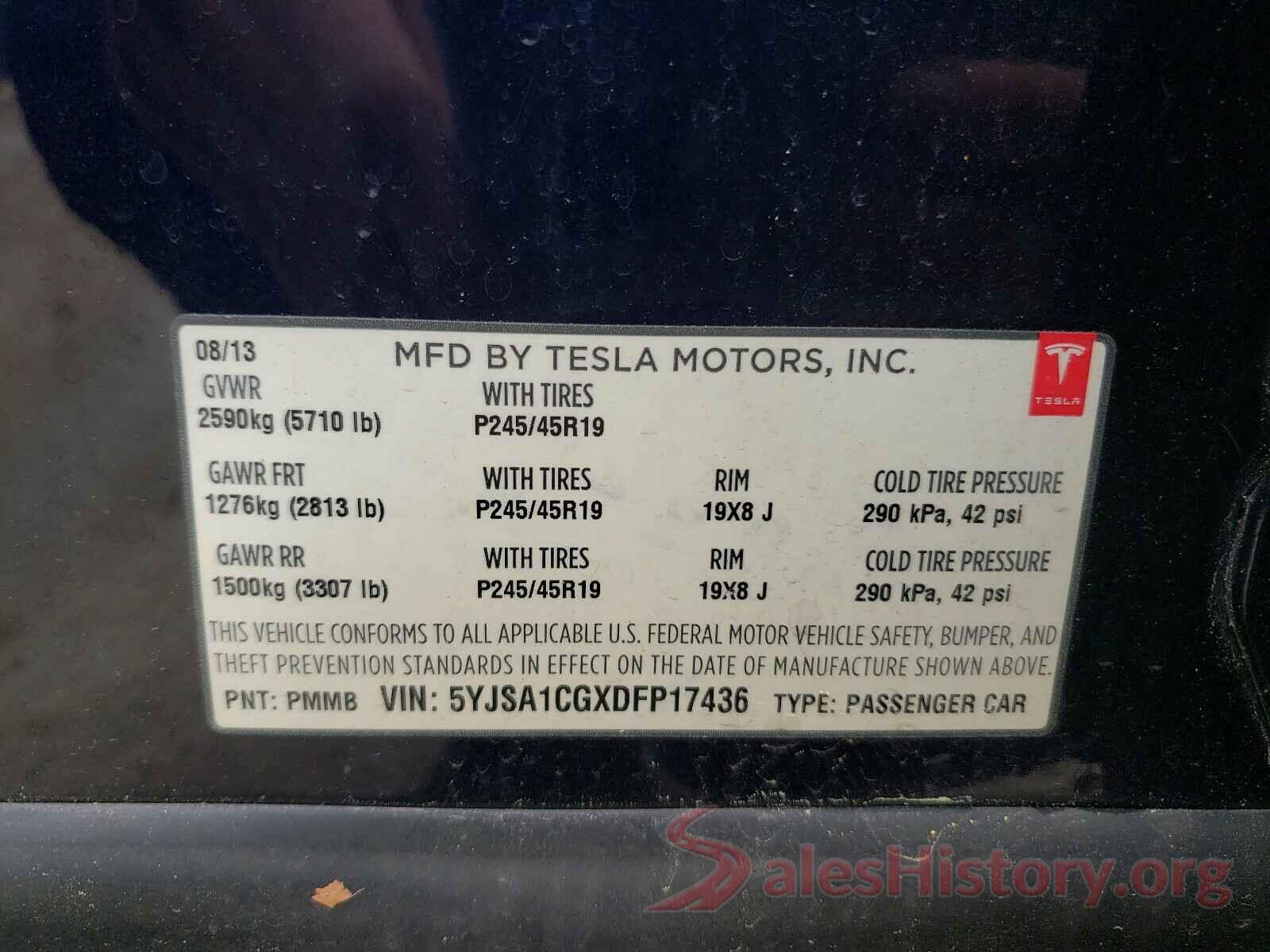 5YJSA1CGXDFP17436 2013 TESLA MODEL S