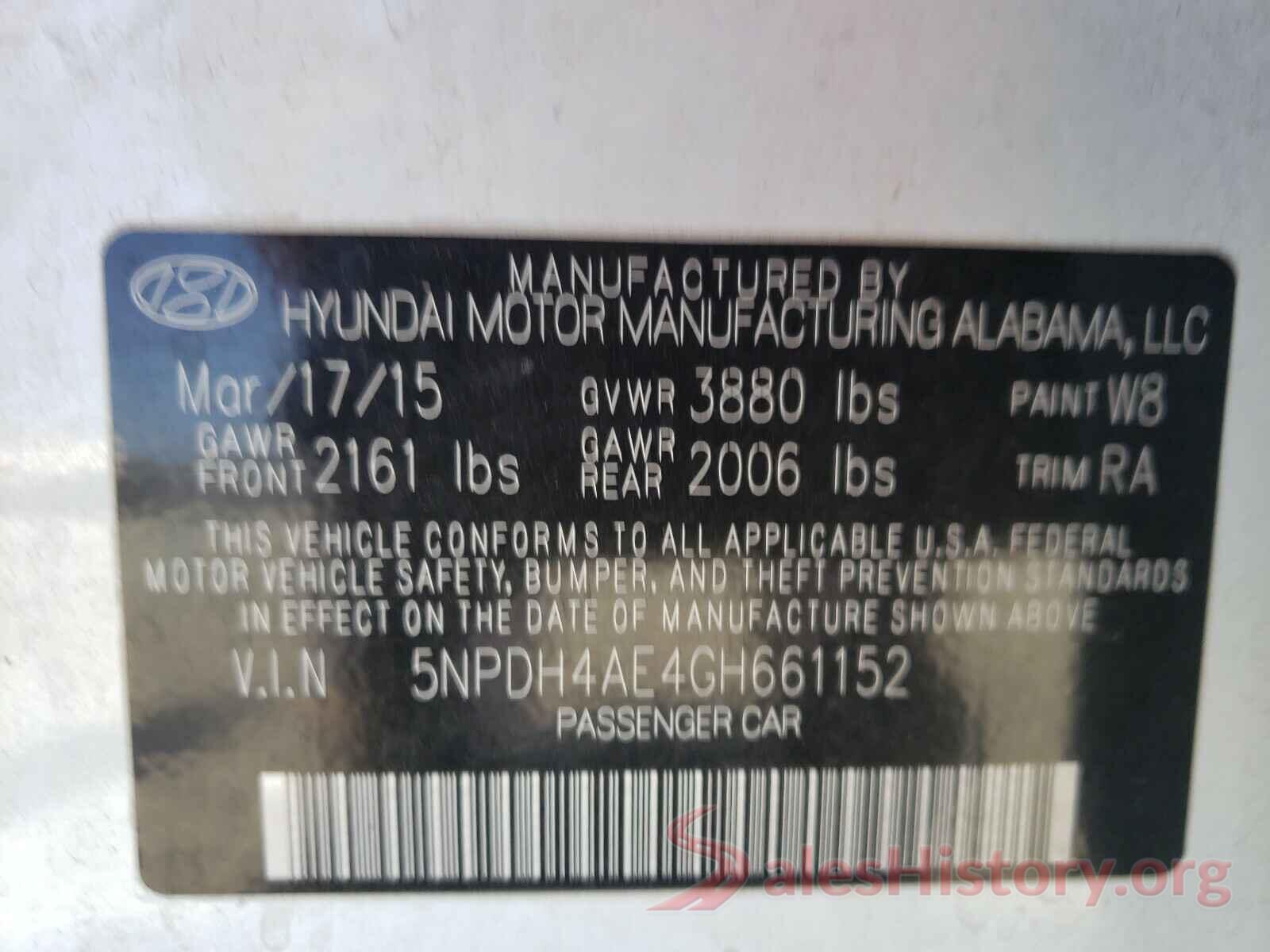 5NPDH4AE4GH661152 2016 HYUNDAI ELANTRA