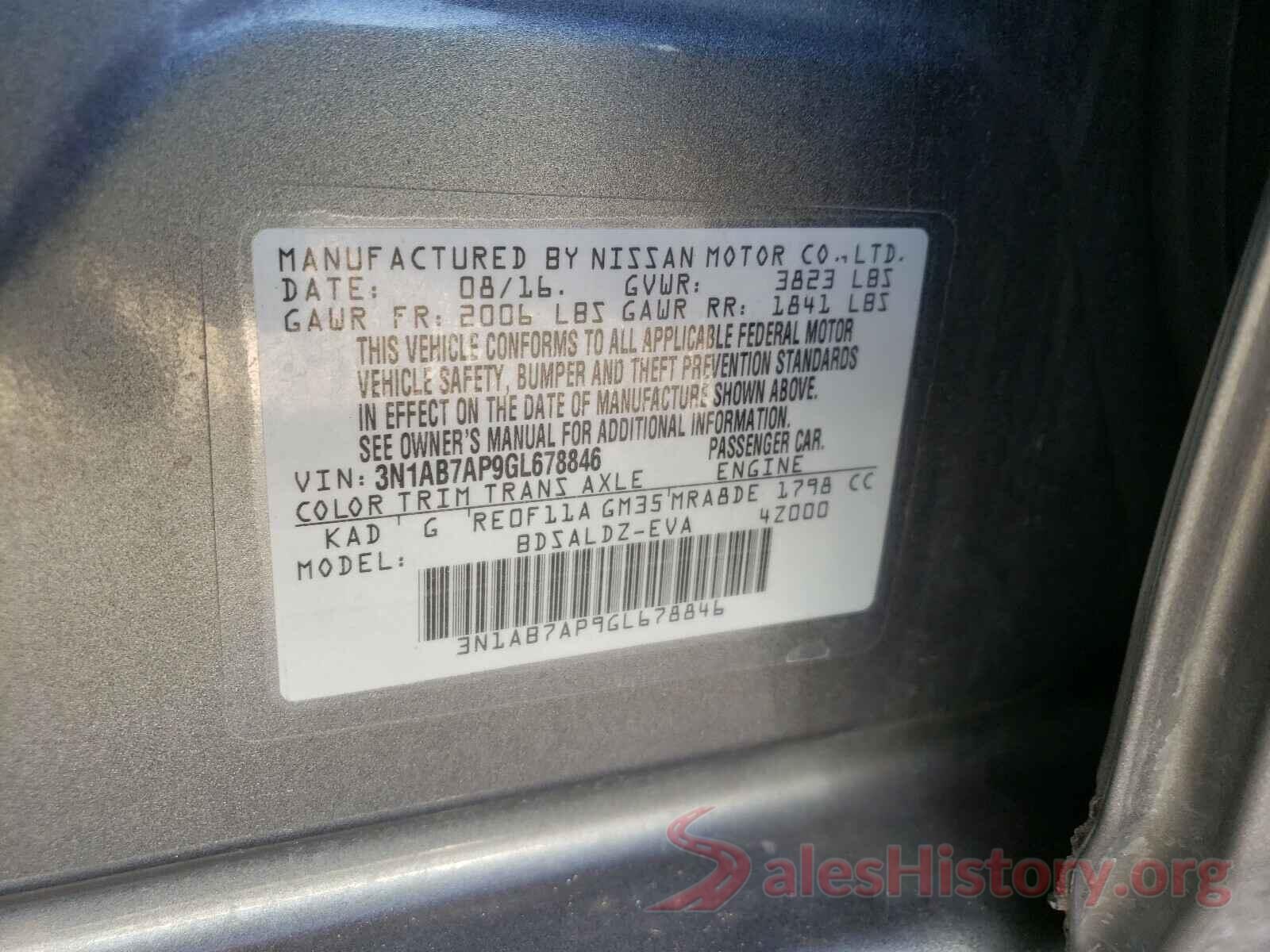 3N1AB7AP9GL678846 2016 NISSAN SENTRA