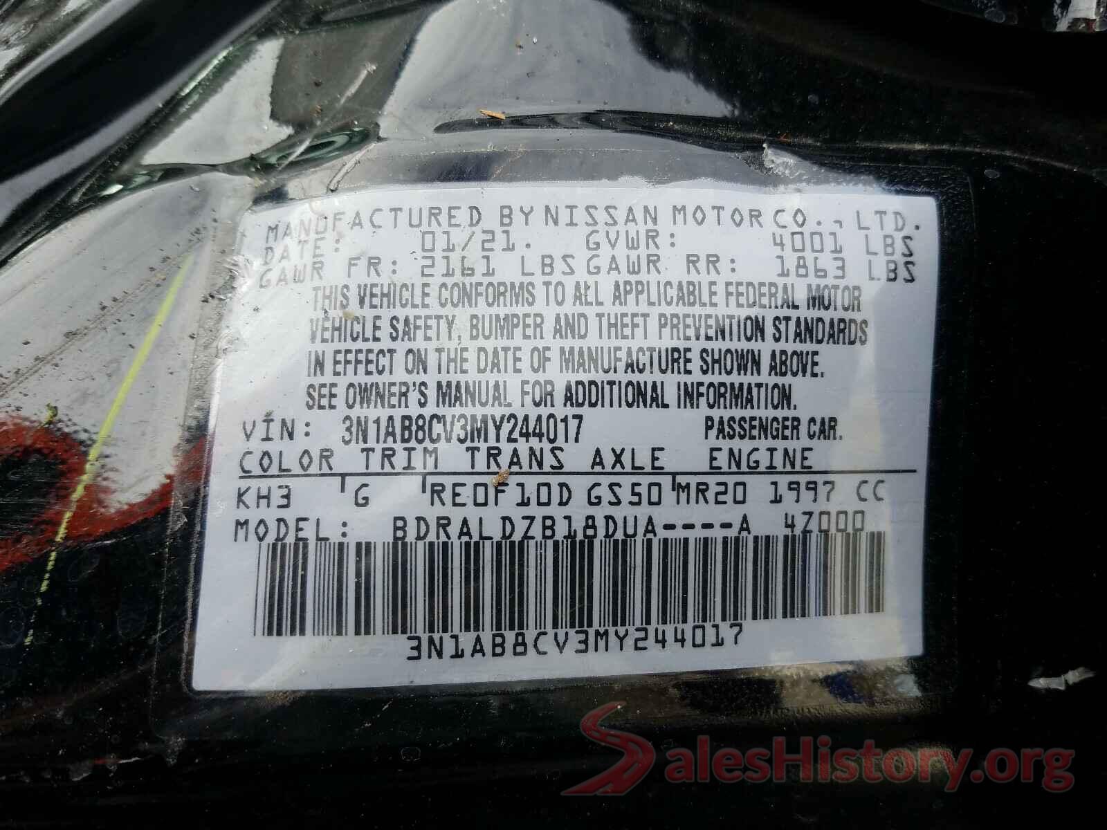 3N1AB8CV3MY244017 2021 NISSAN SENTRA