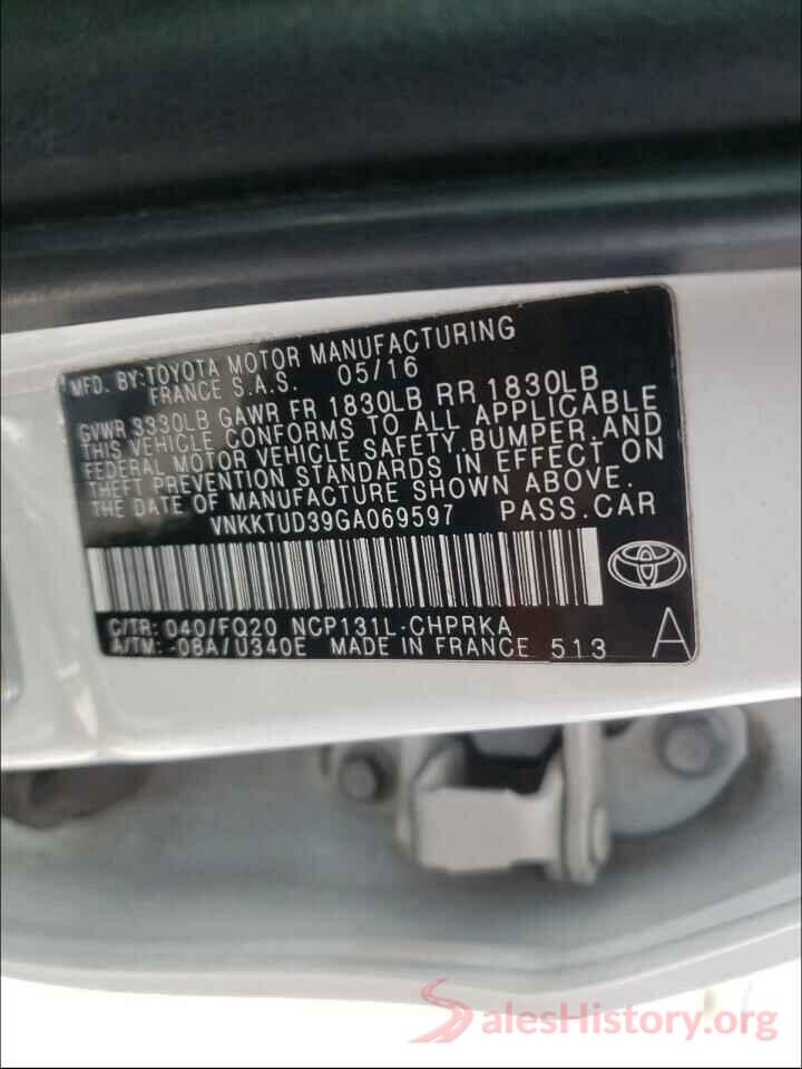 VNKKTUD39GA069597 2016 TOYOTA YARIS