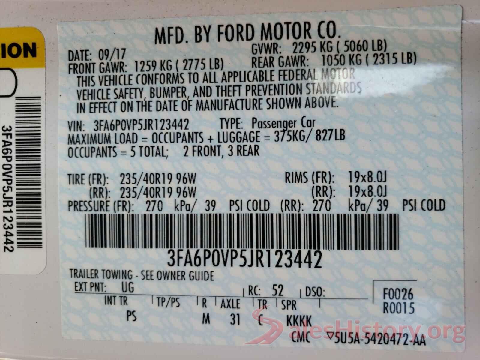 3FA6P0VP5JR123442 2018 FORD FUSION