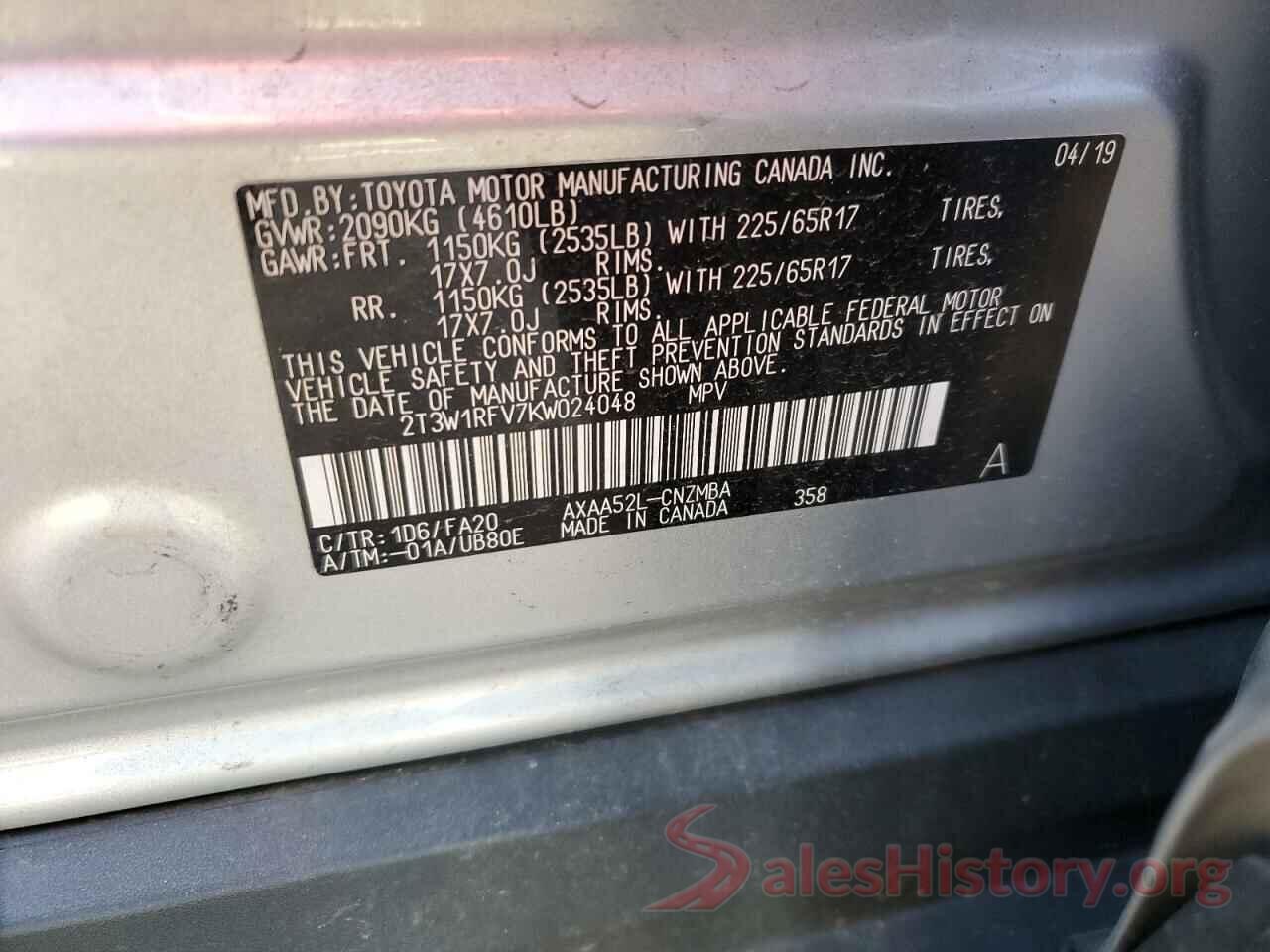 2T3W1RFV7KW024048 2019 TOYOTA RAV4