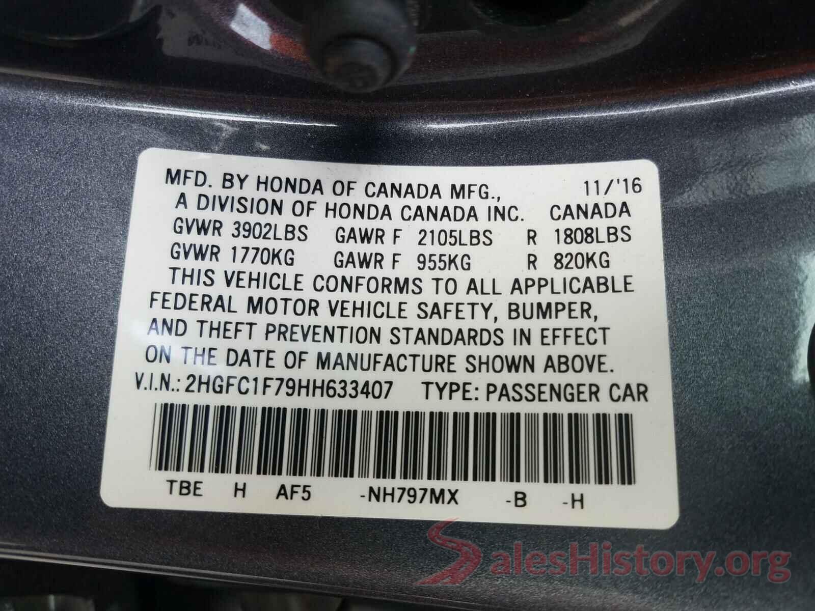 2HGFC1F79HH633407 2017 HONDA CIVIC