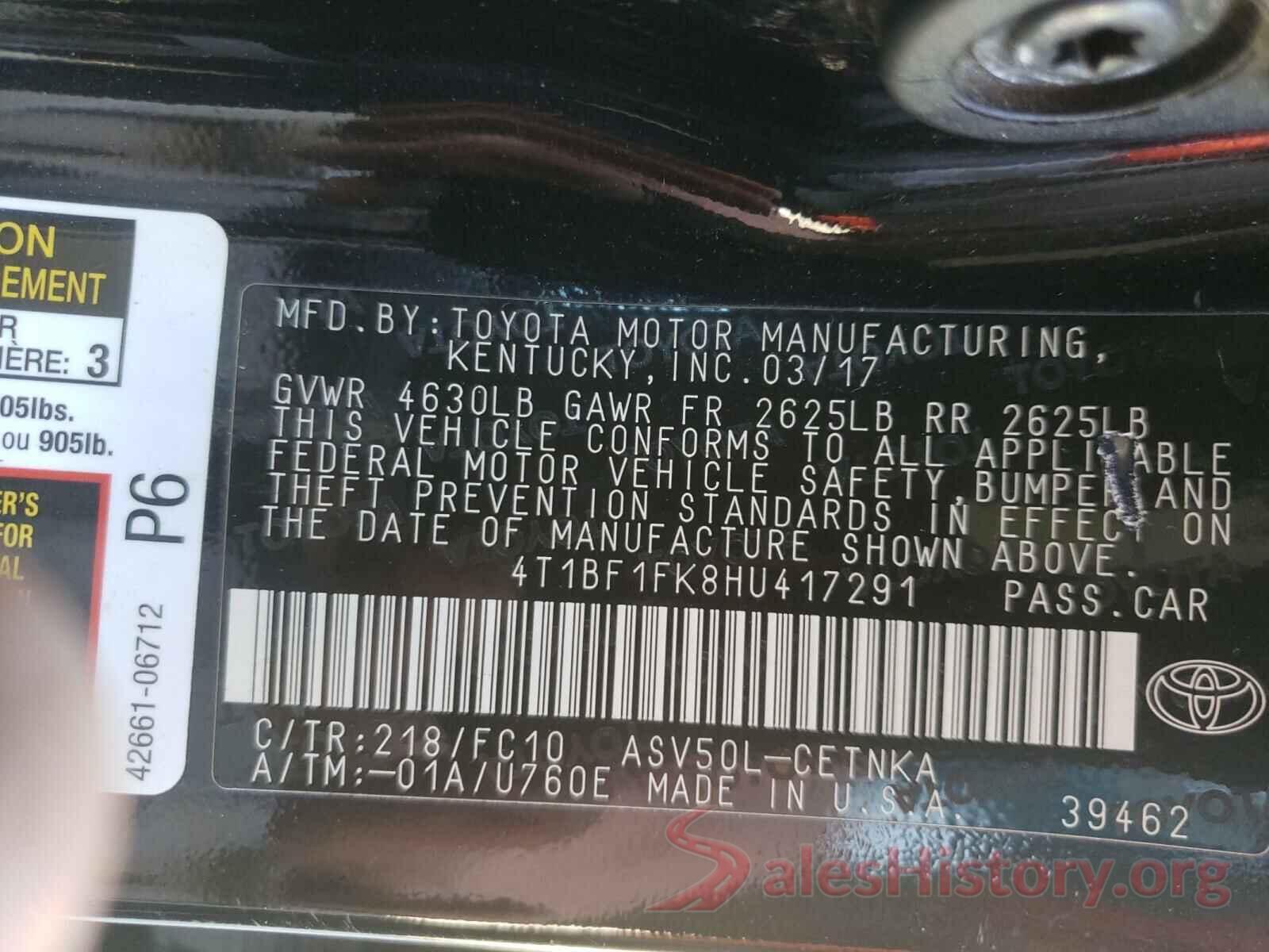 4T1BF1FK8HU417291 2017 TOYOTA CAMRY