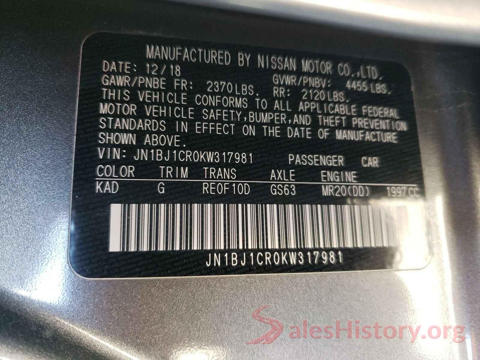 JN1BJ1CR0KW317981 2019 NISSAN ROGUE