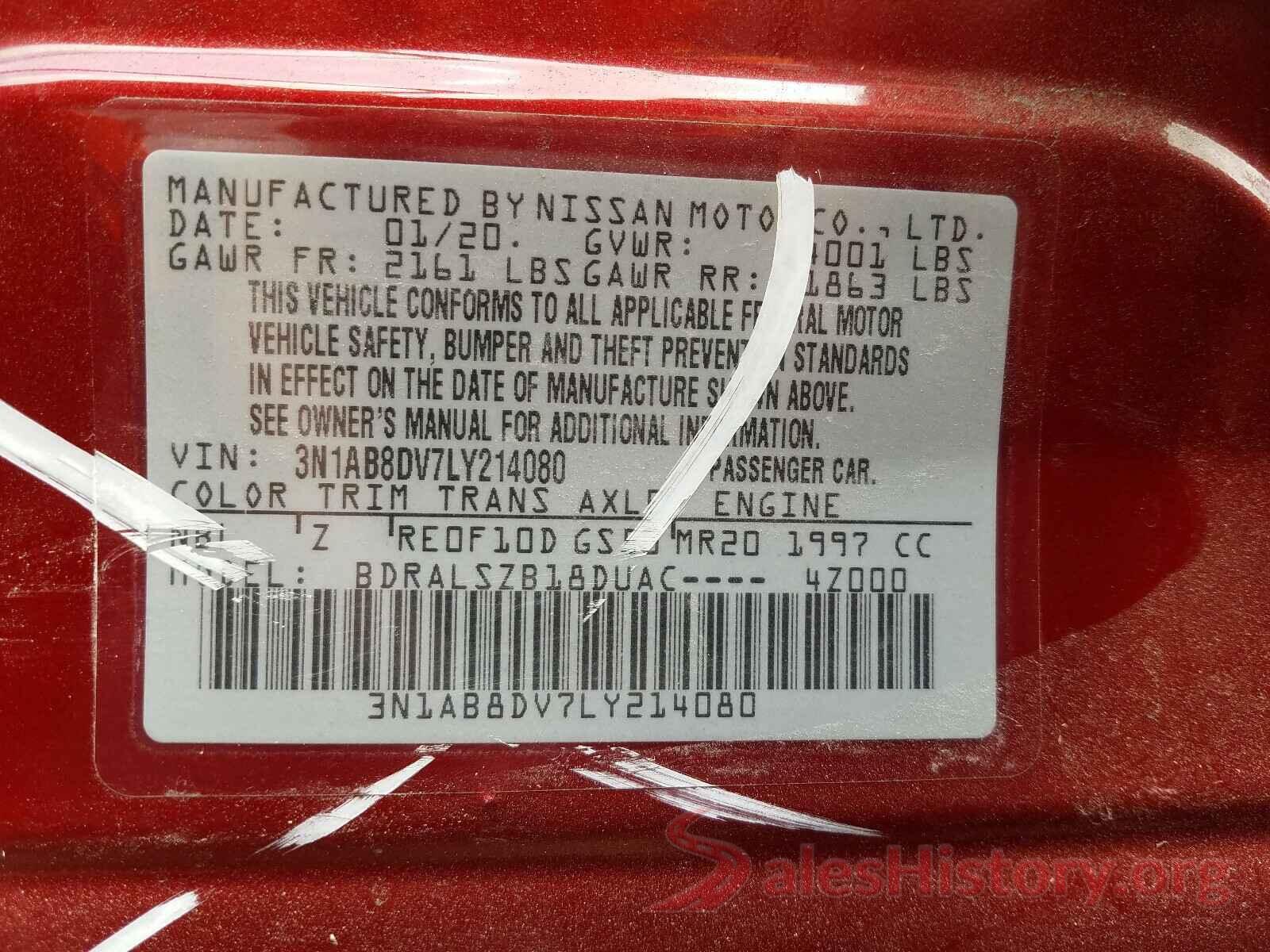 3N1AB8DV7LY214080 2020 NISSAN SENTRA