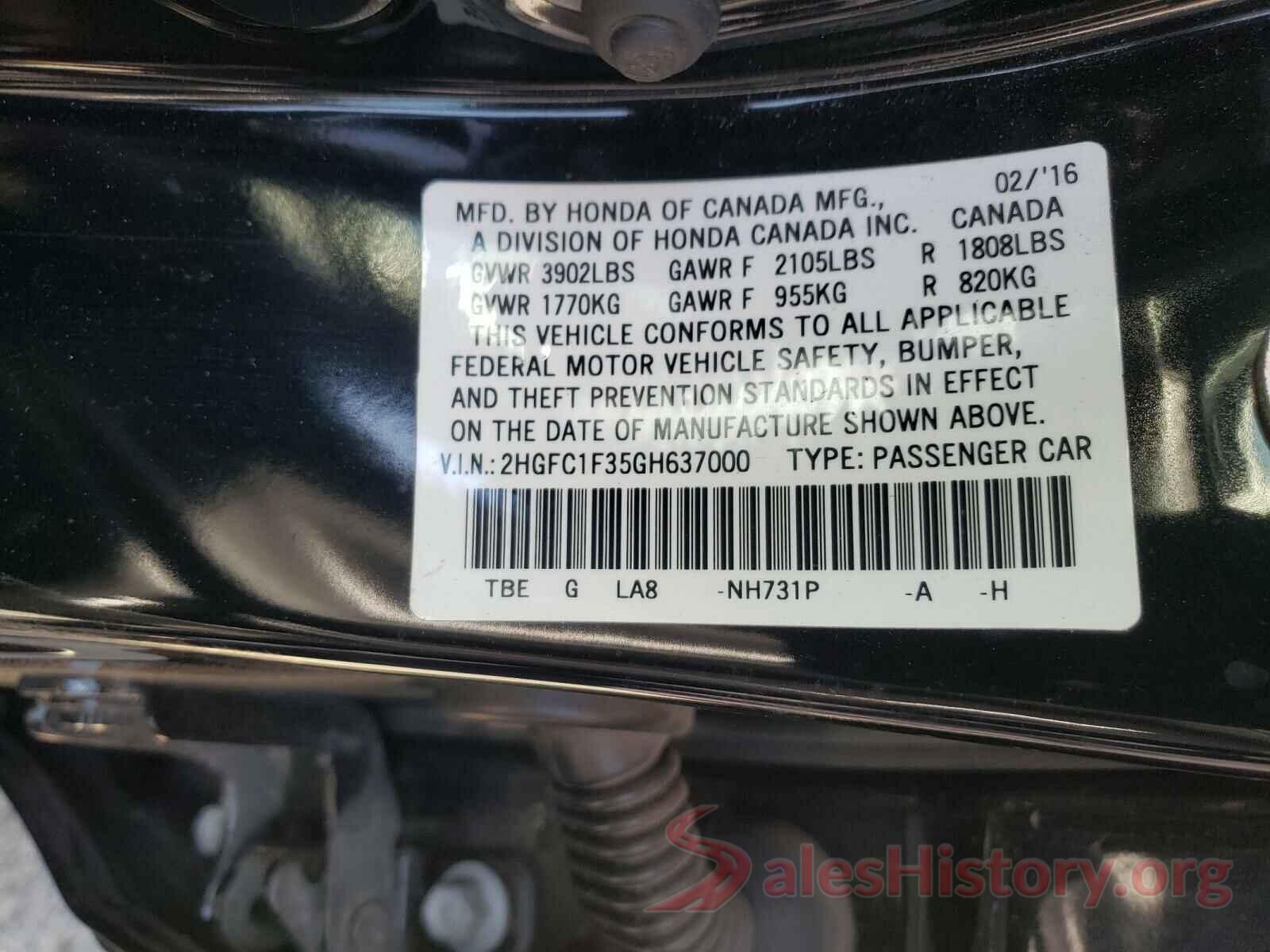 2HGFC1F35GH637000 2016 HONDA CIVIC