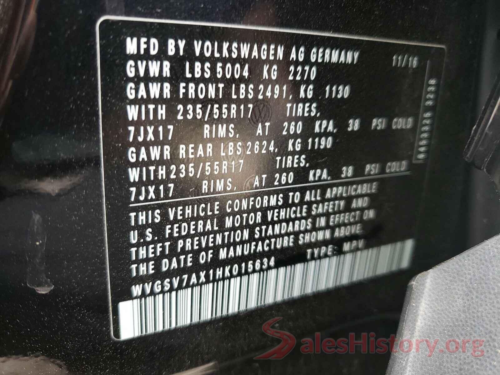 WVGSV7AX1HK015634 2017 VOLKSWAGEN TIGUAN