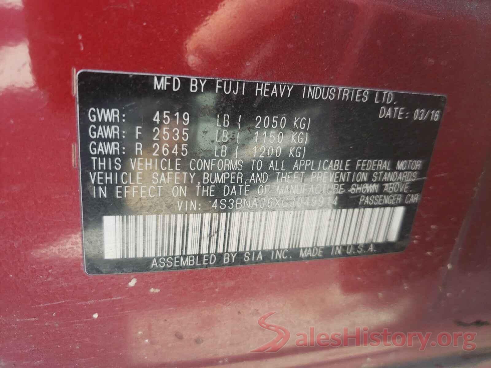 4S3BNAJ6XG3049914 2016 SUBARU LEGACY